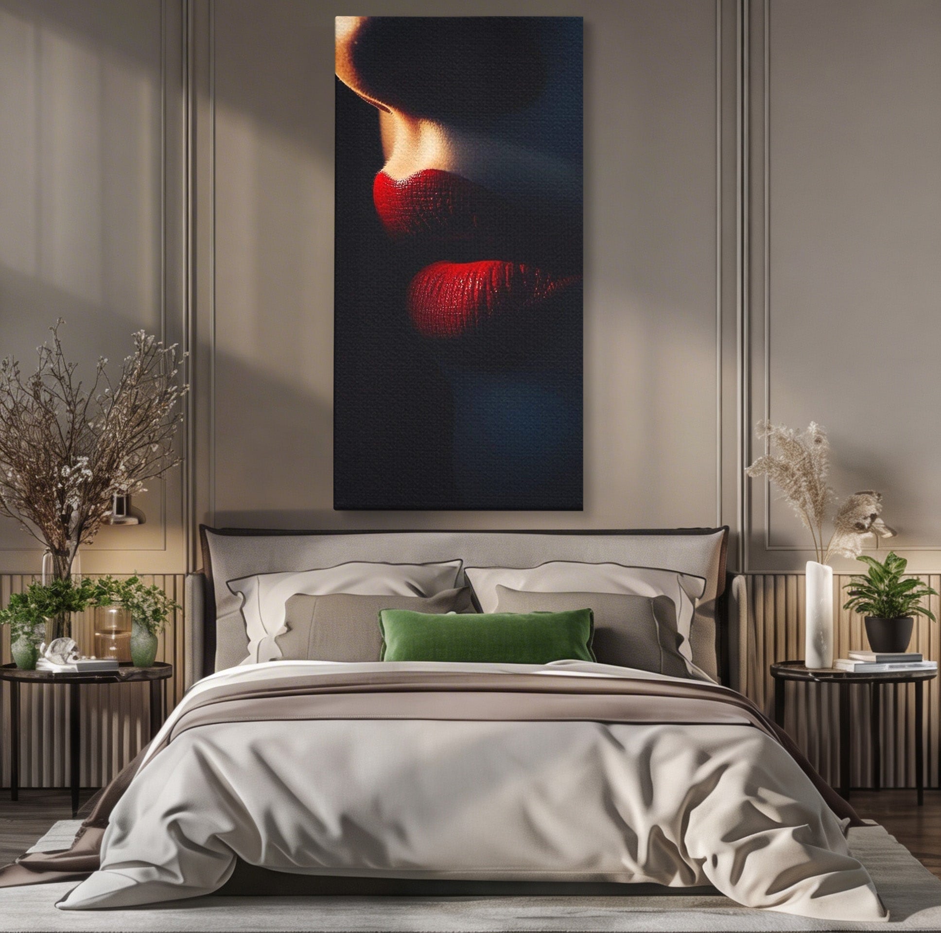 Tablou Canvas Premium LuxCanva® PI1038, Sarutul Misterios, Sarut, Portret, Seductie, Dormitor, Intimitate, Culori Vibrante