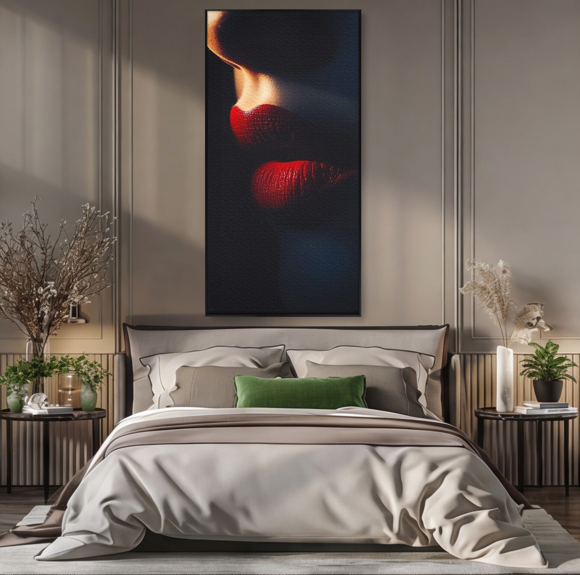 Tablou Canvas Premium LuxCanva® PI1038, Sarutul Misterios, Sarut, Portret, Seductie, Dormitor, Intimitate, Culori Vibrante