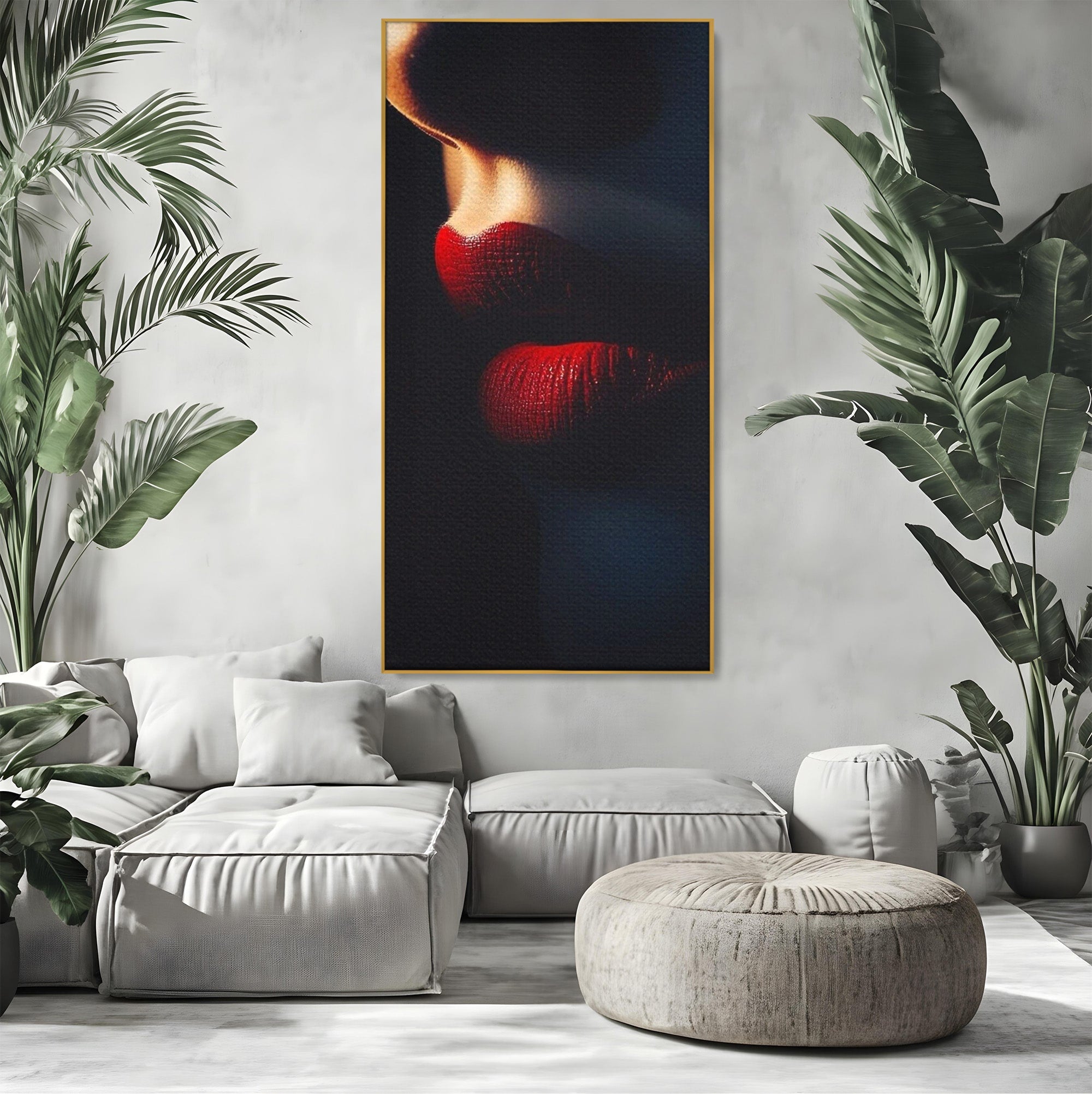 Tablou Canvas Premium LuxCanva® PI1038, Sarutul Misterios, Sarut, Portret, Seductie, Dormitor, Intimitate, Culori Vibrante