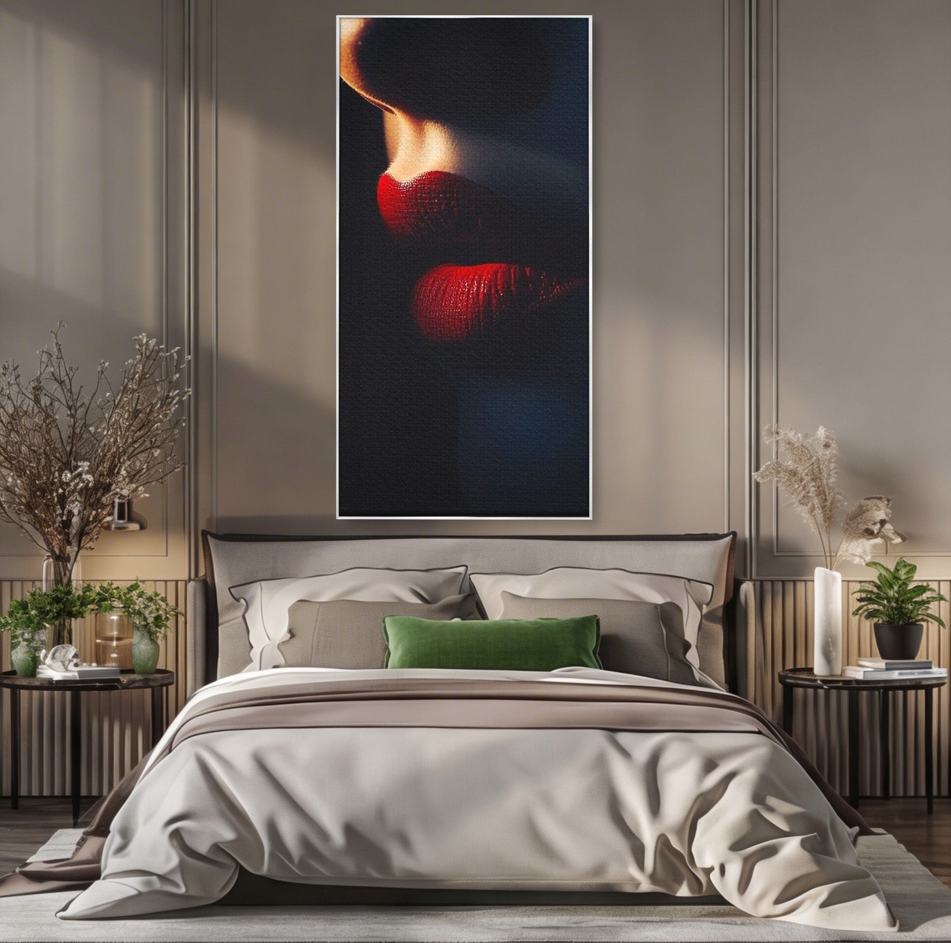 Tablou Canvas Premium LuxCanva® PI1038, Sarutul Misterios, Sarut, Portret, Seductie, Dormitor, Intimitate, Culori Vibrante