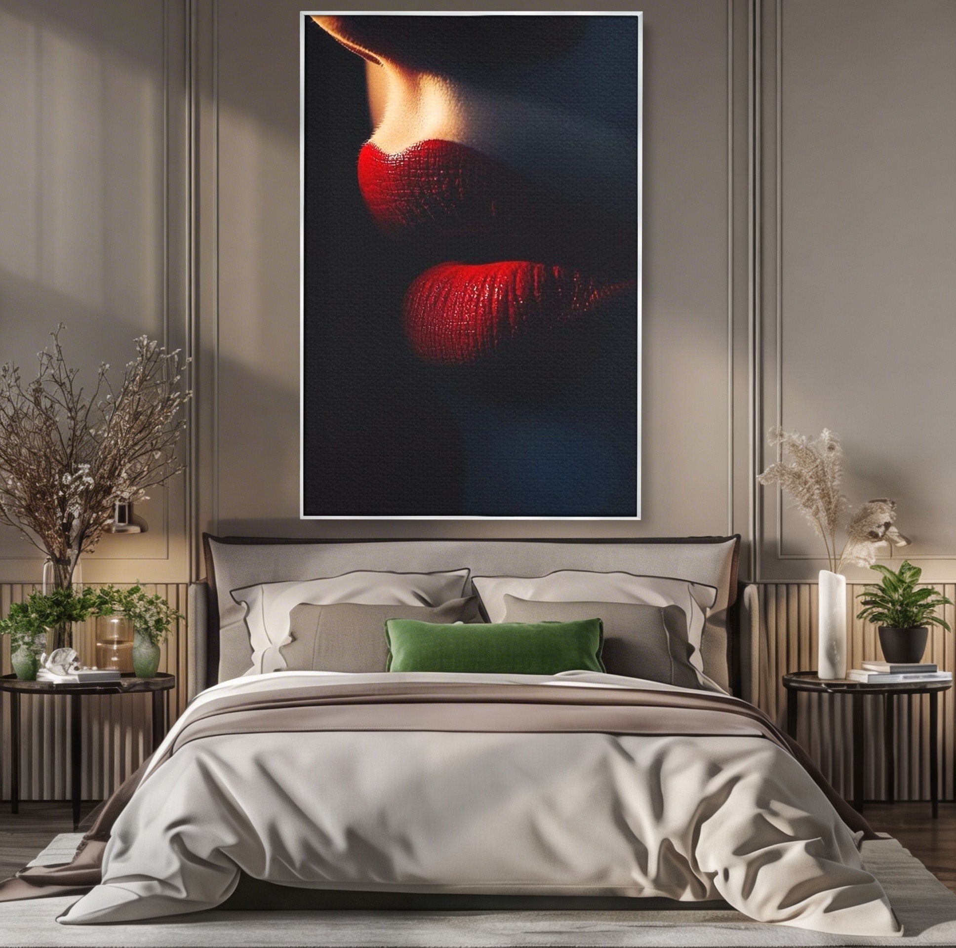Tablou Canvas Premium LuxCanva® PI1038, Sarutul Misterios, Sarut, Portret, Seductie, Dormitor, Intimitate, Culori Vibrante