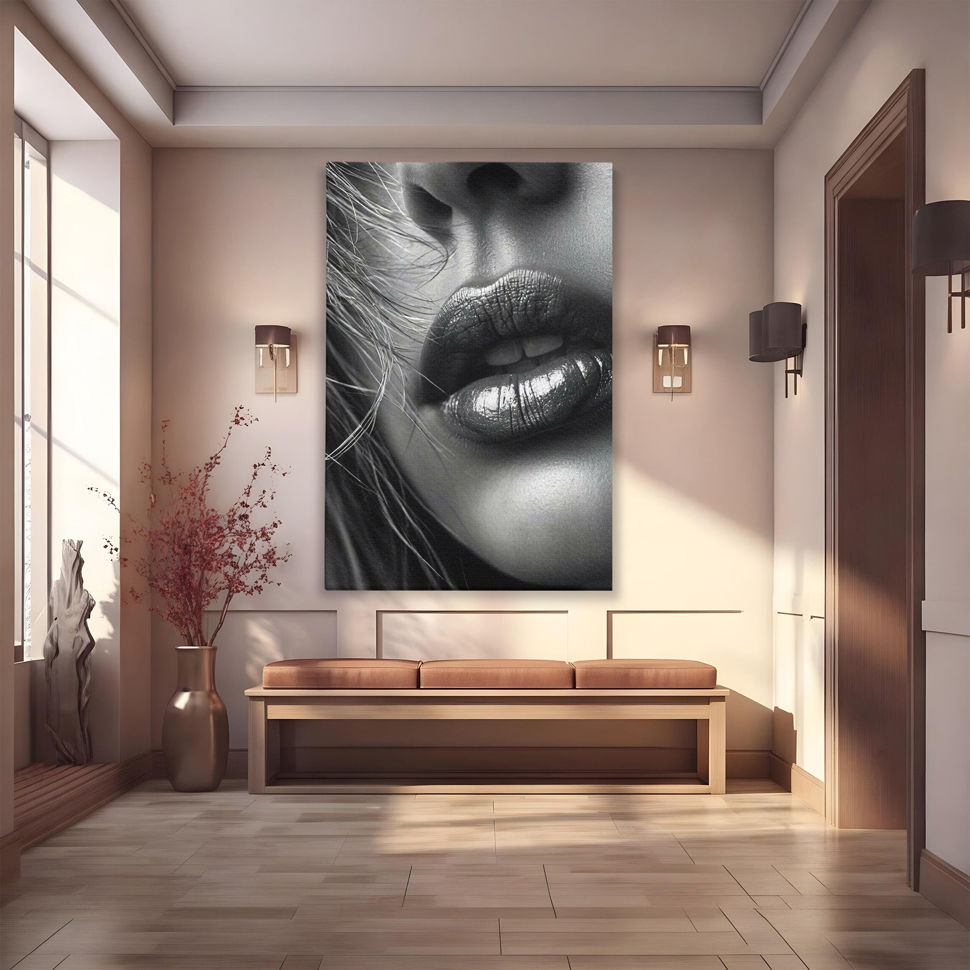 Tablou Canvas Premium LuxCanva® PI1039, Detaliu Buze Seducatoare, Portret, Buze, Detaliu, Arta, Dormitor, Culori Vibrante
