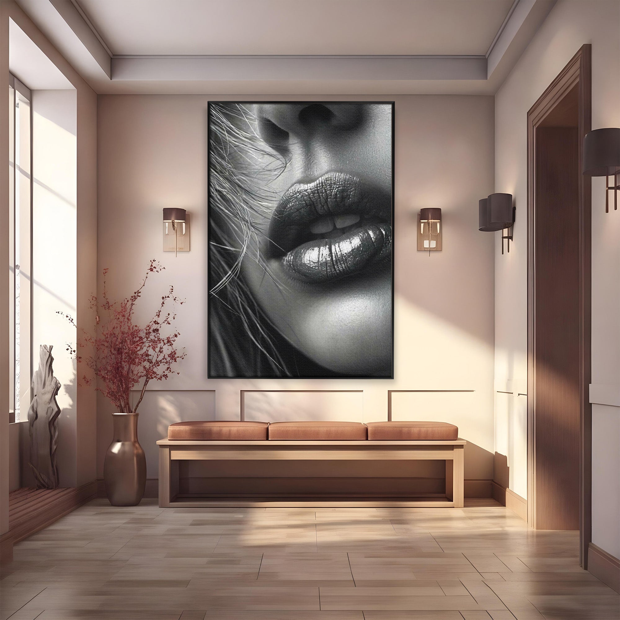 Tablou Canvas Premium LuxCanva® PI1039, Detaliu Buze Seducatoare, Portret, Buze, Detaliu, Arta, Dormitor, Culori Vibrante