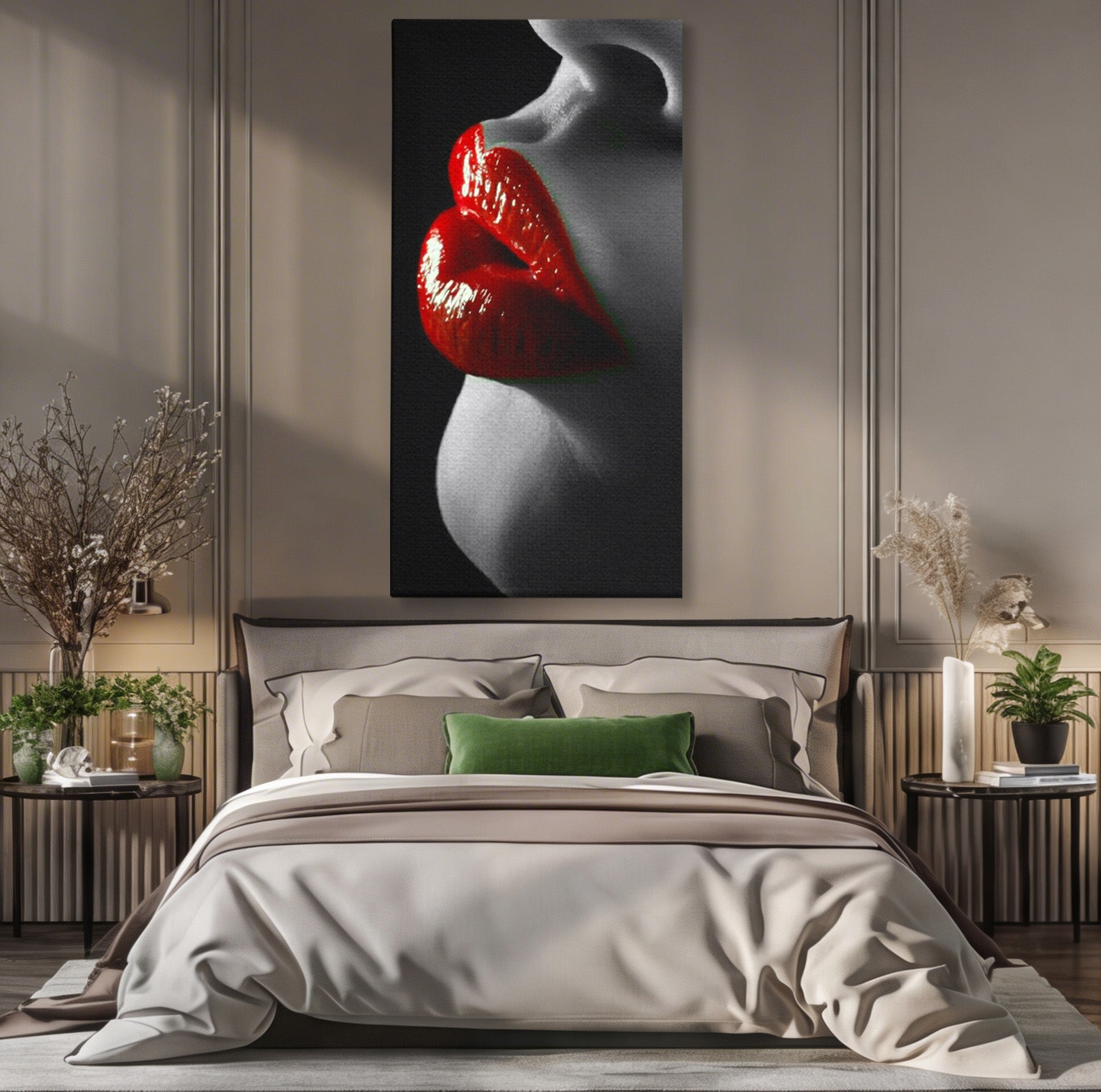 Tablou Canvas Premium LuxCanva® PI1040, Sarutul Rosu, Buze, Arta, Modern, Sensualitate, Dormitor, Culori Vibrante