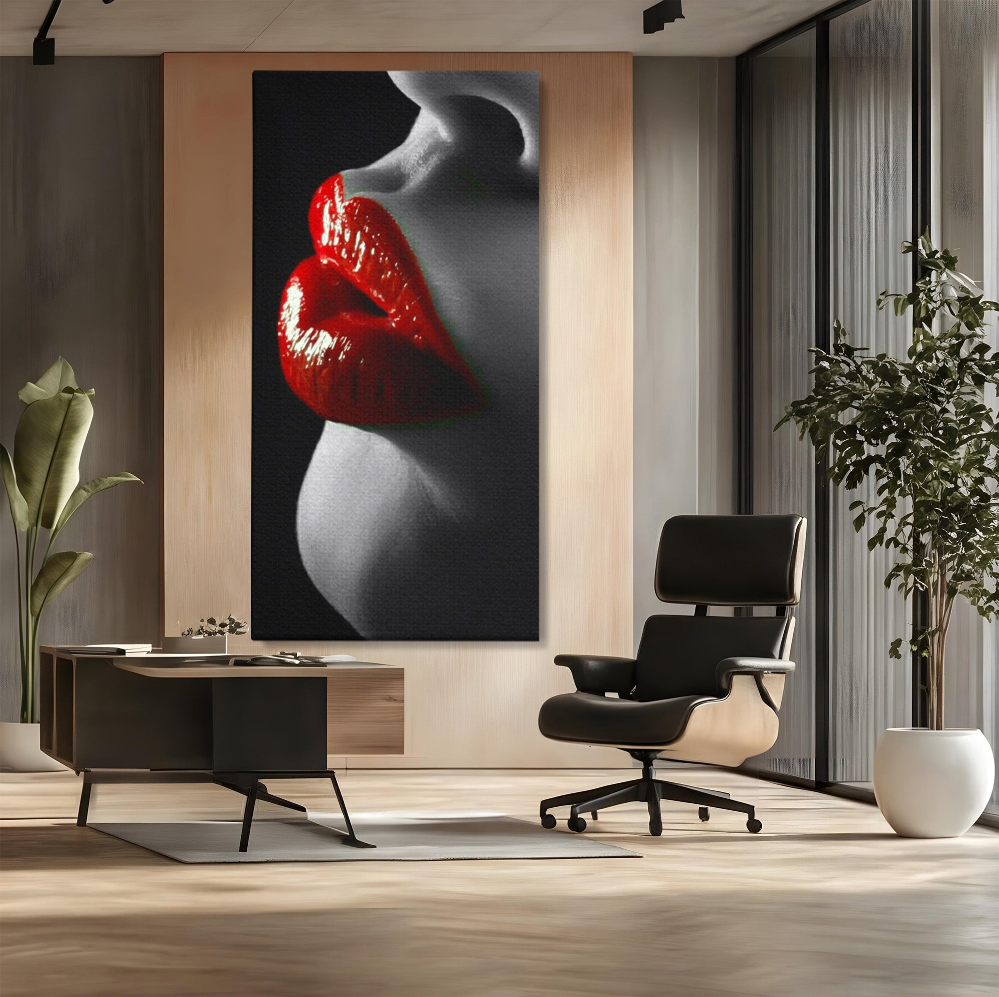 Tablou Canvas Premium LuxCanva® PI1040, Sarutul Rosu, Buze, Arta, Modern, Sensualitate, Dormitor, Culori Vibrante