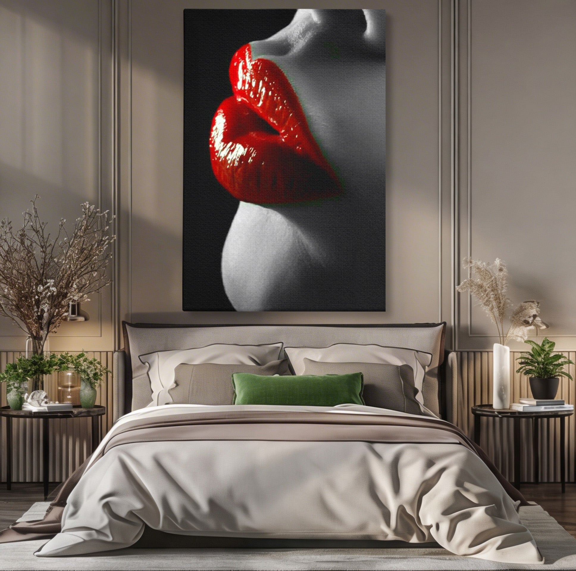 Tablou Canvas Premium LuxCanva® PI1040, Sarutul Rosu, Buze, Arta, Modern, Sensualitate, Dormitor, Culori Vibrante