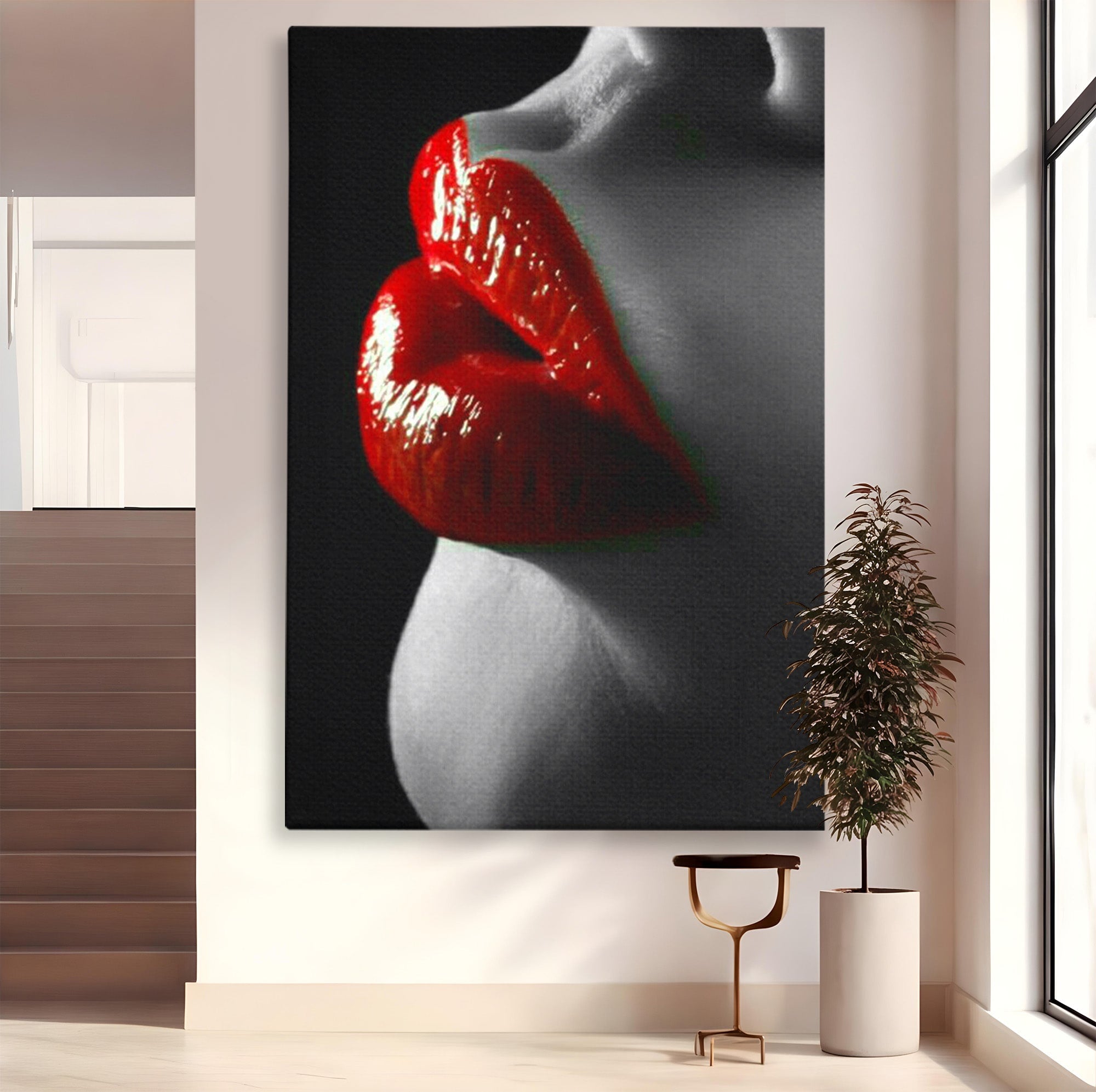 Tablou Canvas Premium LuxCanva® PI1040, Sarutul Rosu, Buze, Arta, Modern, Sensualitate, Dormitor, Culori Vibrante