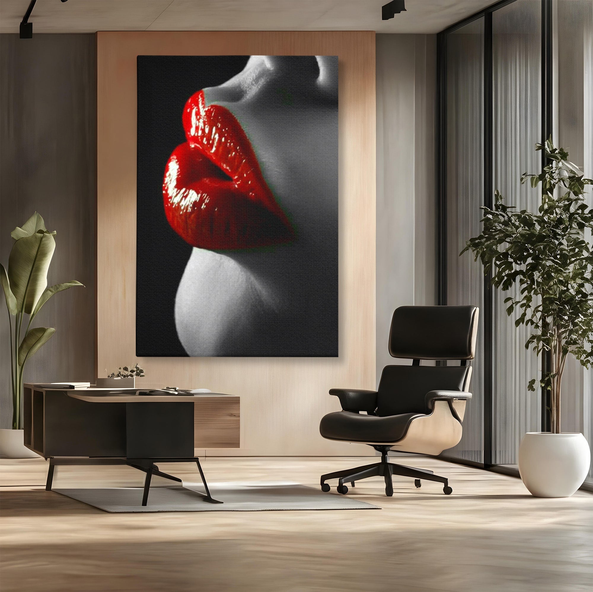 Tablou Canvas Premium LuxCanva® PI1040, Sarutul Rosu, Buze, Arta, Modern, Sensualitate, Dormitor, Culori Vibrante