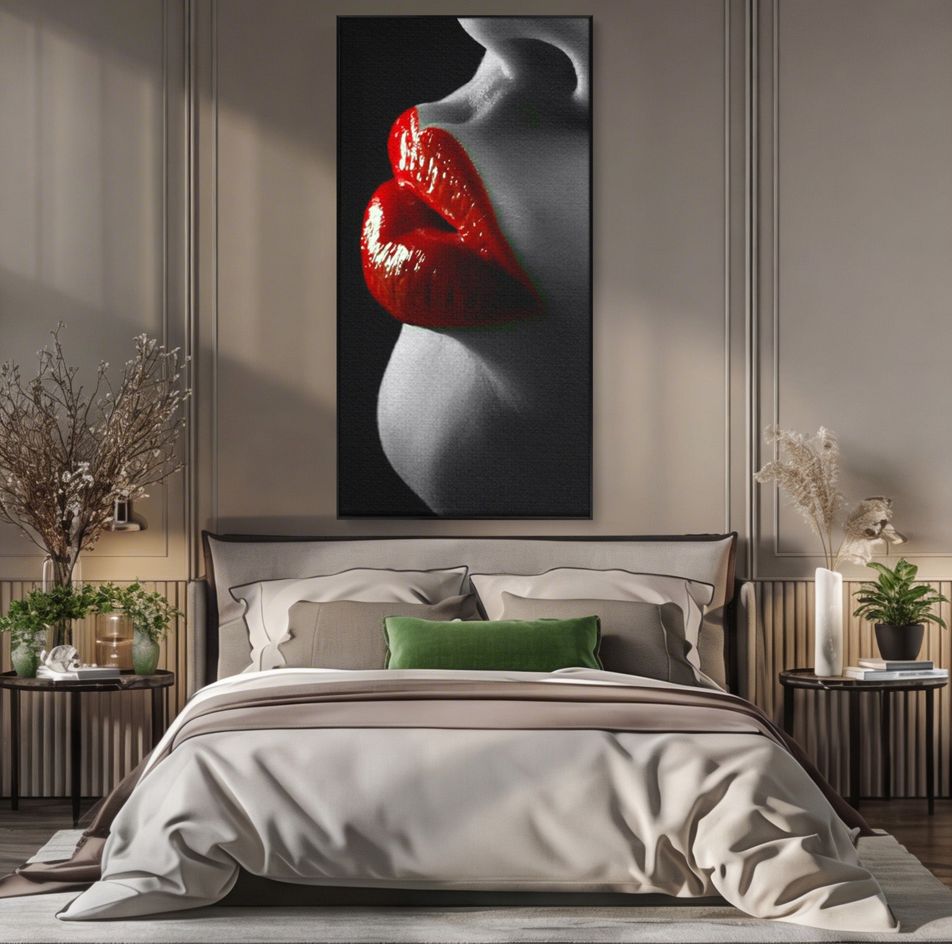 Tablou Canvas Premium LuxCanva® PI1040, Sarutul Rosu, Buze, Arta, Modern, Sensualitate, Dormitor, Culori Vibrante