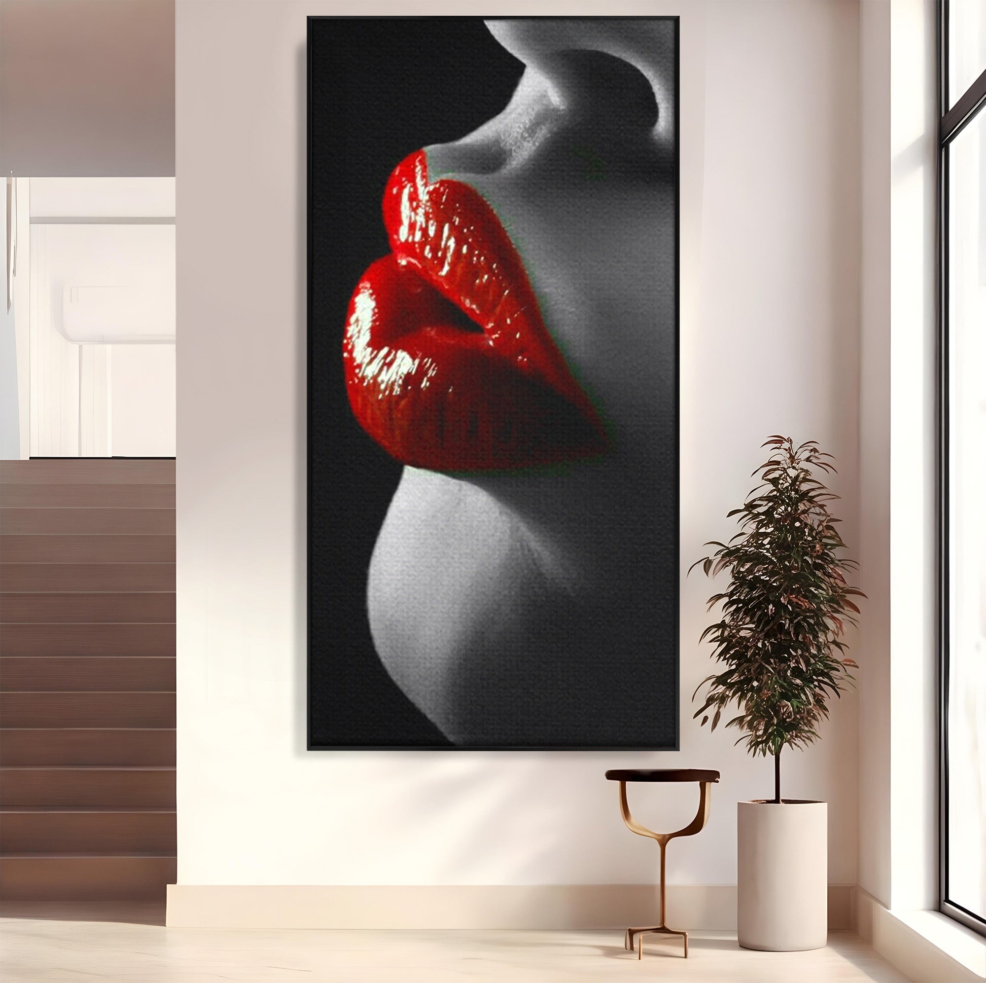 Tablou Canvas Premium LuxCanva® PI1040, Sarutul Rosu, Buze, Arta, Modern, Sensualitate, Dormitor, Culori Vibrante