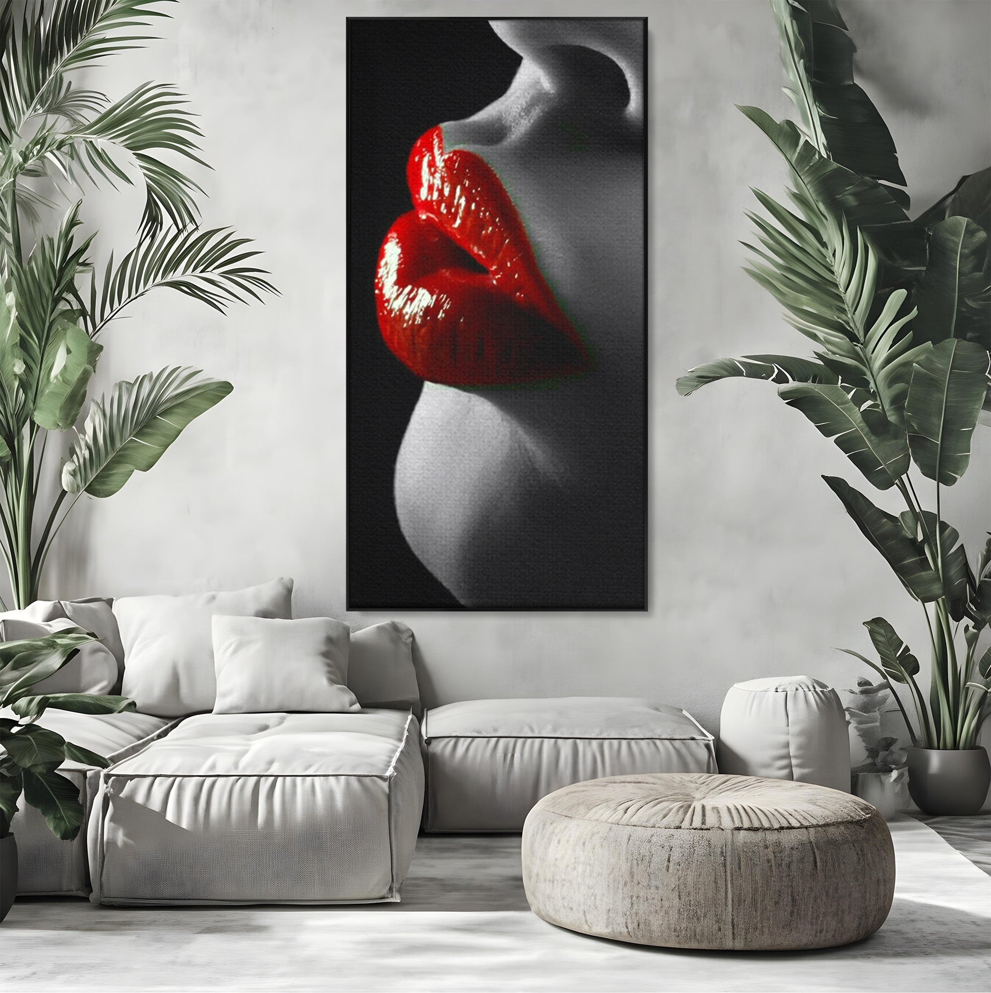 Tablou Canvas Premium LuxCanva® PI1040, Sarutul Rosu, Buze, Arta, Modern, Sensualitate, Dormitor, Culori Vibrante