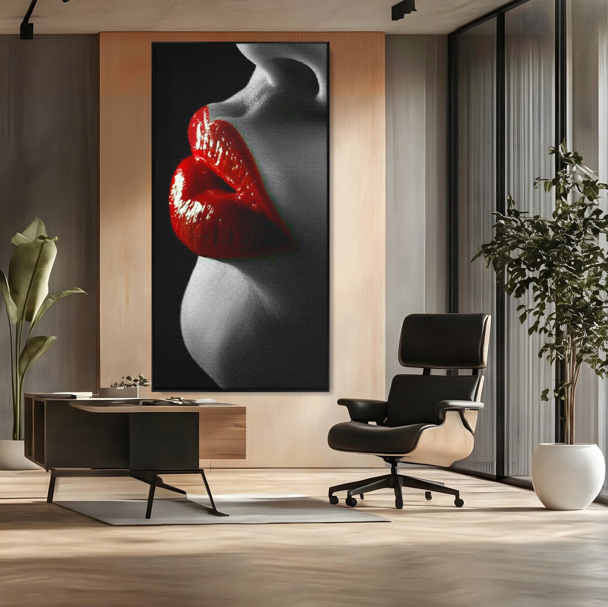 Tablou Canvas Premium LuxCanva® PI1040, Sarutul Rosu, Buze, Arta, Modern, Sensualitate, Dormitor, Culori Vibrante