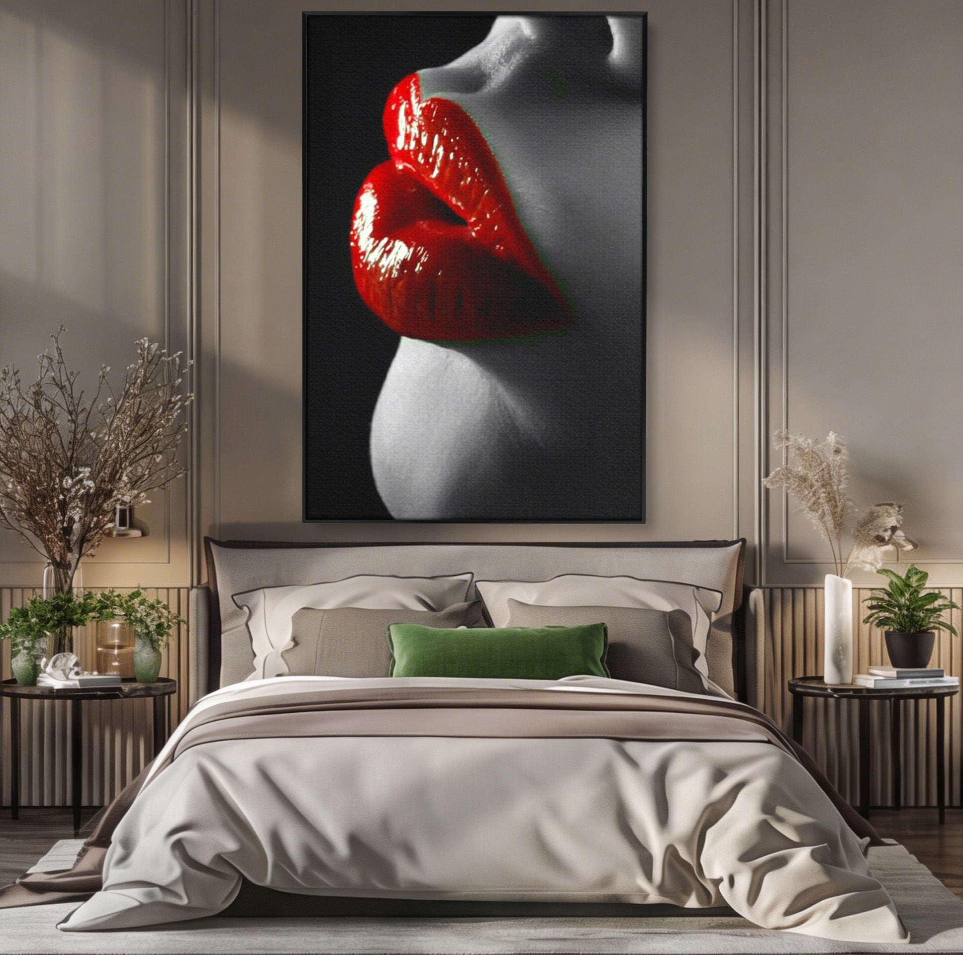 Tablou Canvas Premium LuxCanva® PI1040, Sarutul Rosu, Buze, Arta, Modern, Sensualitate, Dormitor, Culori Vibrante
