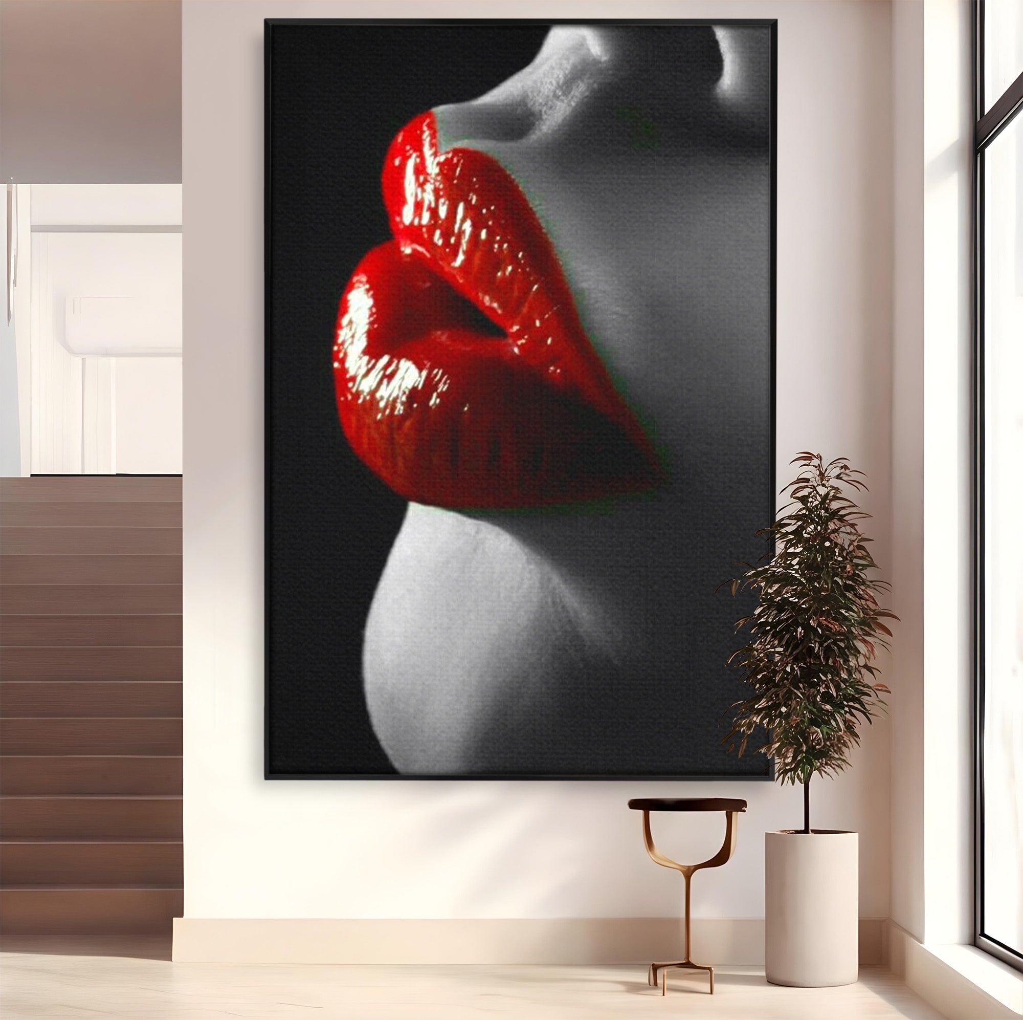 Tablou Canvas Premium LuxCanva® PI1040, Sarutul Rosu, Buze, Arta, Modern, Sensualitate, Dormitor, Culori Vibrante