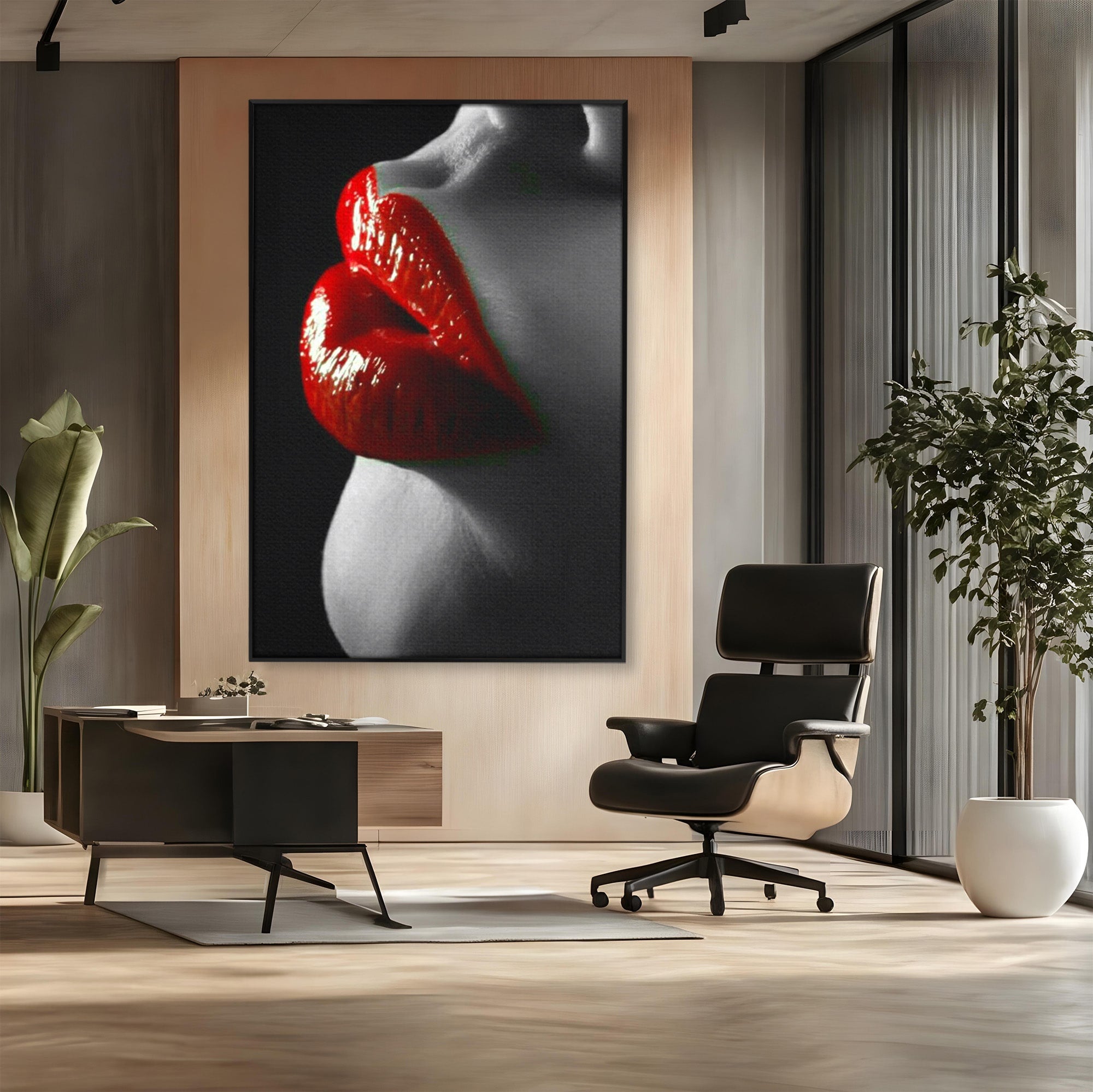 Tablou Canvas Premium LuxCanva® PI1040, Sarutul Rosu, Buze, Arta, Modern, Sensualitate, Dormitor, Culori Vibrante