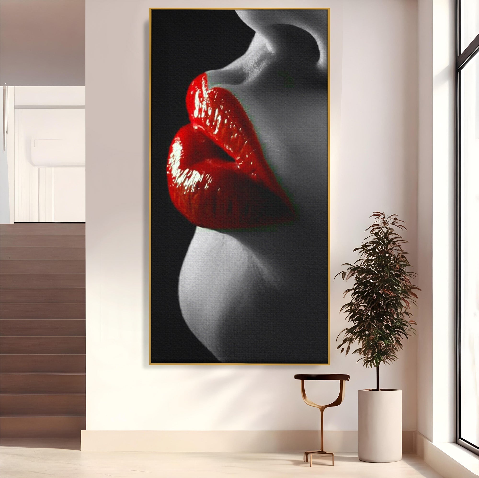 Tablou Canvas Premium LuxCanva® PI1040, Sarutul Rosu, Buze, Arta, Modern, Sensualitate, Dormitor, Culori Vibrante