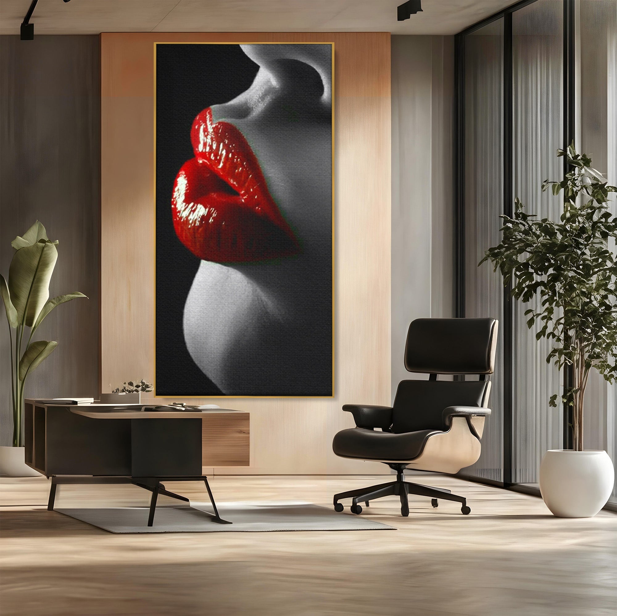 Tablou Canvas Premium LuxCanva® PI1040, Sarutul Rosu, Buze, Arta, Modern, Sensualitate, Dormitor, Culori Vibrante