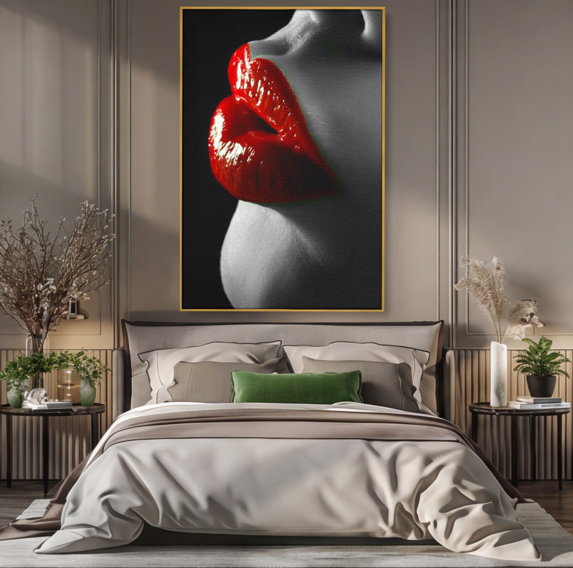 Tablou Canvas Premium LuxCanva® PI1040, Sarutul Rosu, Buze, Arta, Modern, Sensualitate, Dormitor, Culori Vibrante