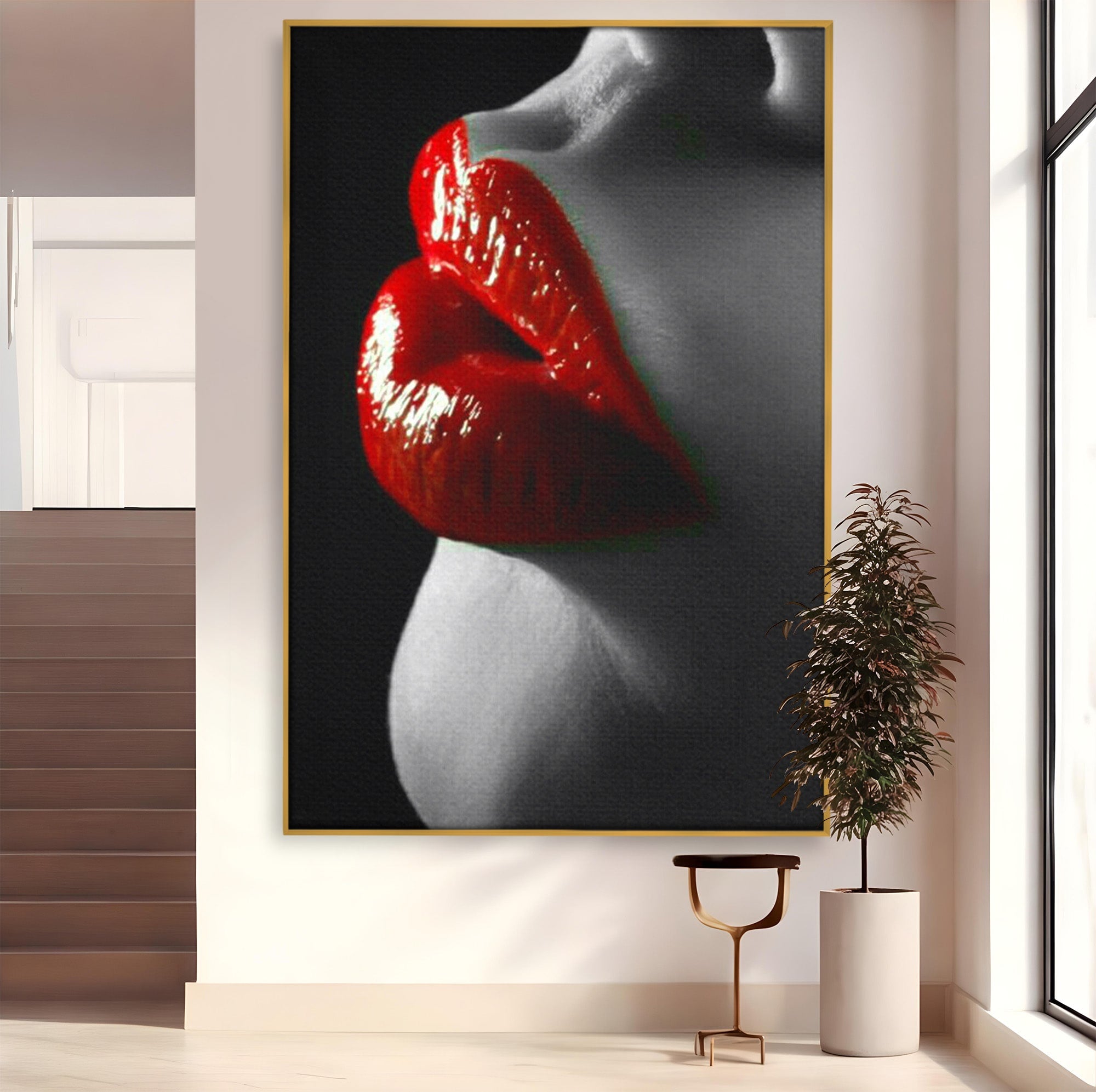 Tablou Canvas Premium LuxCanva® PI1040, Sarutul Rosu, Buze, Arta, Modern, Sensualitate, Dormitor, Culori Vibrante