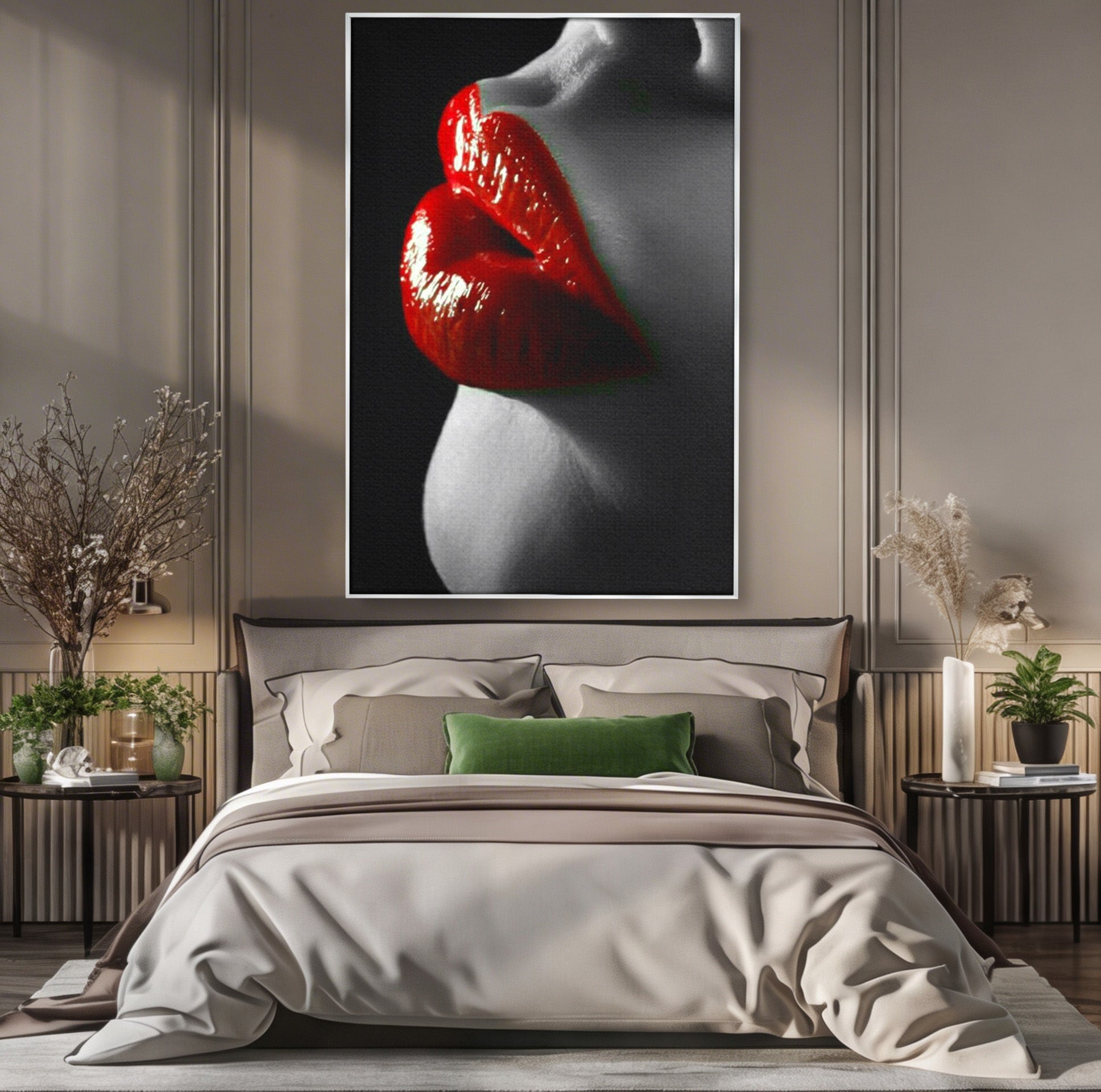 Tablou Canvas Premium LuxCanva® PI1040, Sarutul Rosu, Buze, Arta, Modern, Sensualitate, Dormitor, Culori Vibrante