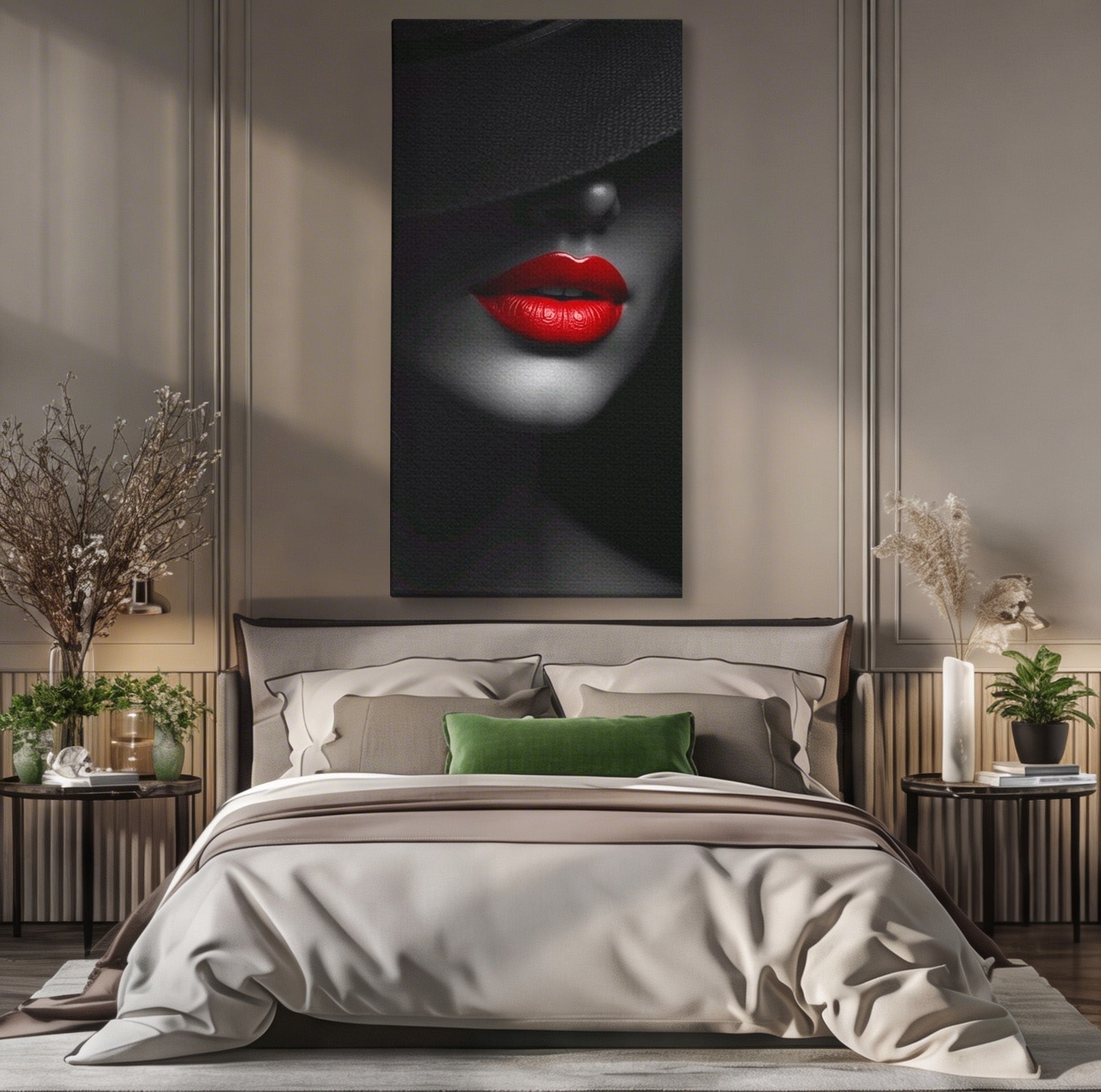 Tablou Canvas Premium LuxCanva® PI1041, Seductie In Umbra, Portret, Mister, Eleganta, Moda, Dormitor, Culori Vibrante