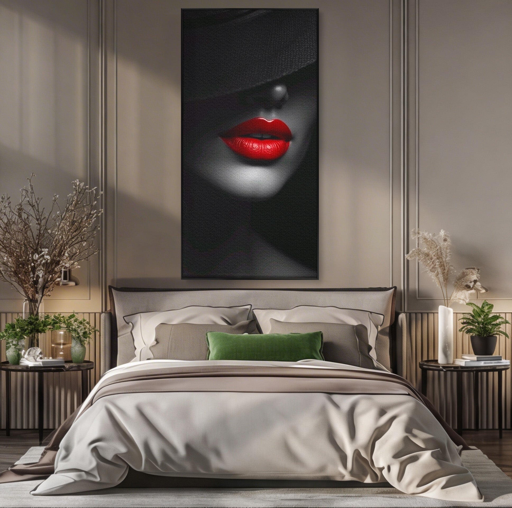 Tablou Canvas Premium LuxCanva® PI1041, Seductie In Umbra, Portret, Mister, Eleganta, Moda, Dormitor, Culori Vibrante