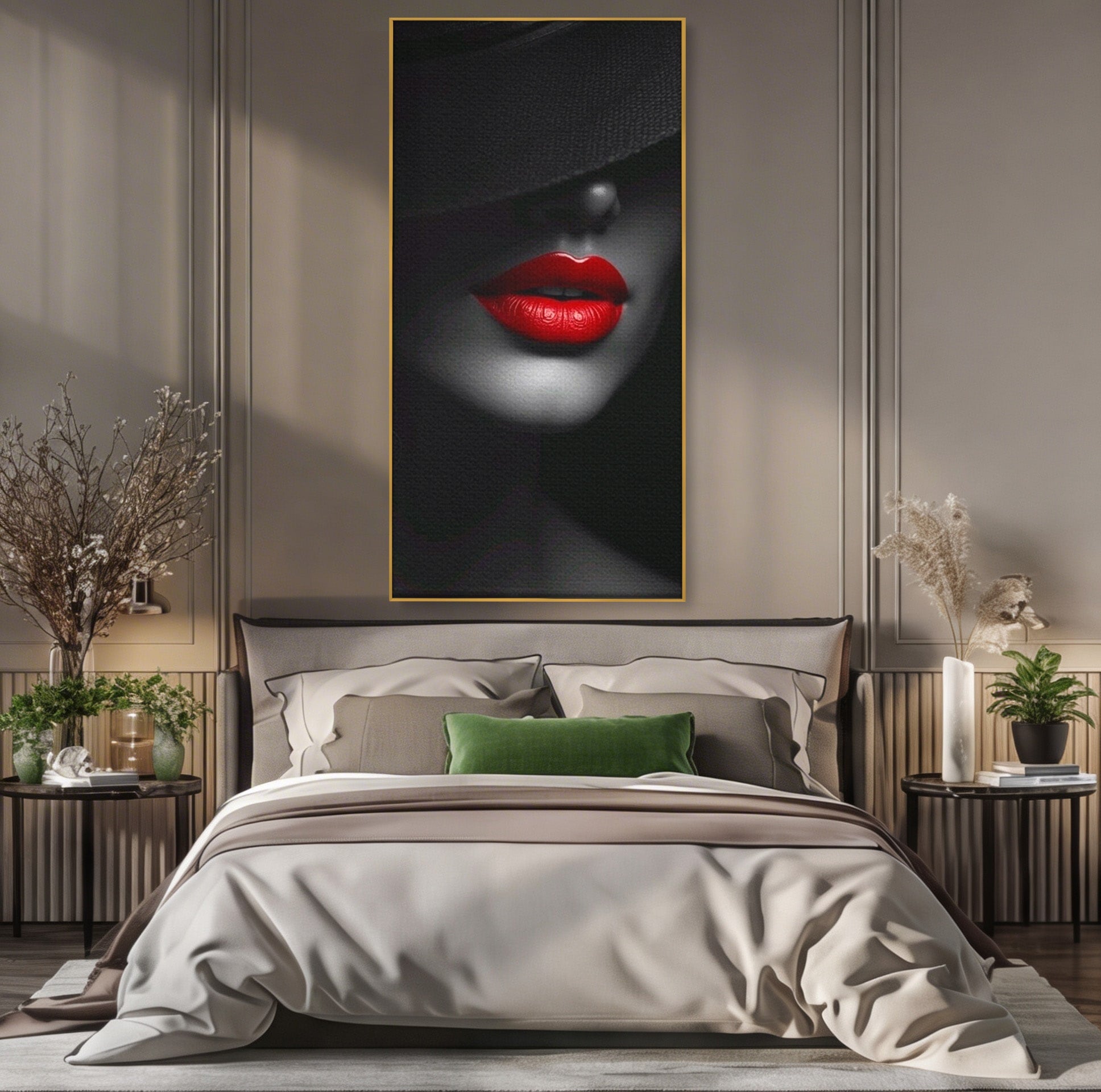 Tablou Canvas Premium LuxCanva® PI1041, Seductie In Umbra, Portret, Mister, Eleganta, Moda, Dormitor, Culori Vibrante