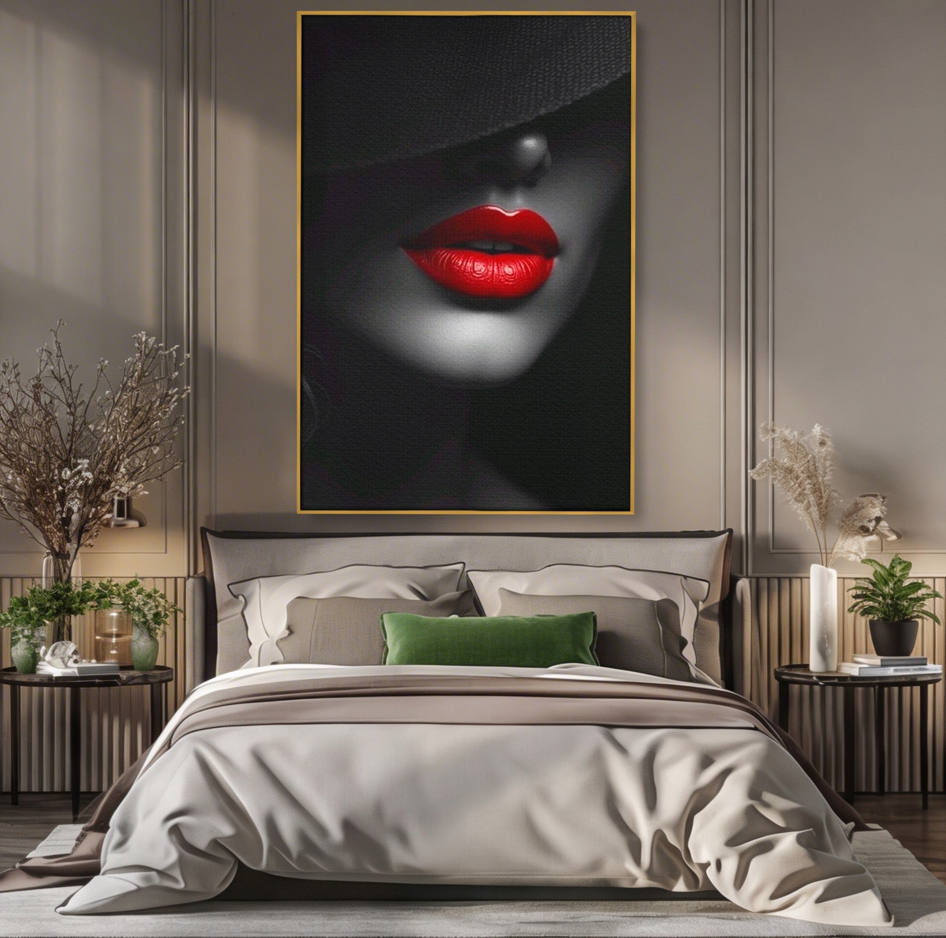 Tablou Canvas Premium LuxCanva® PI1041, Seductie In Umbra, Portret, Mister, Eleganta, Moda, Dormitor, Culori Vibrante