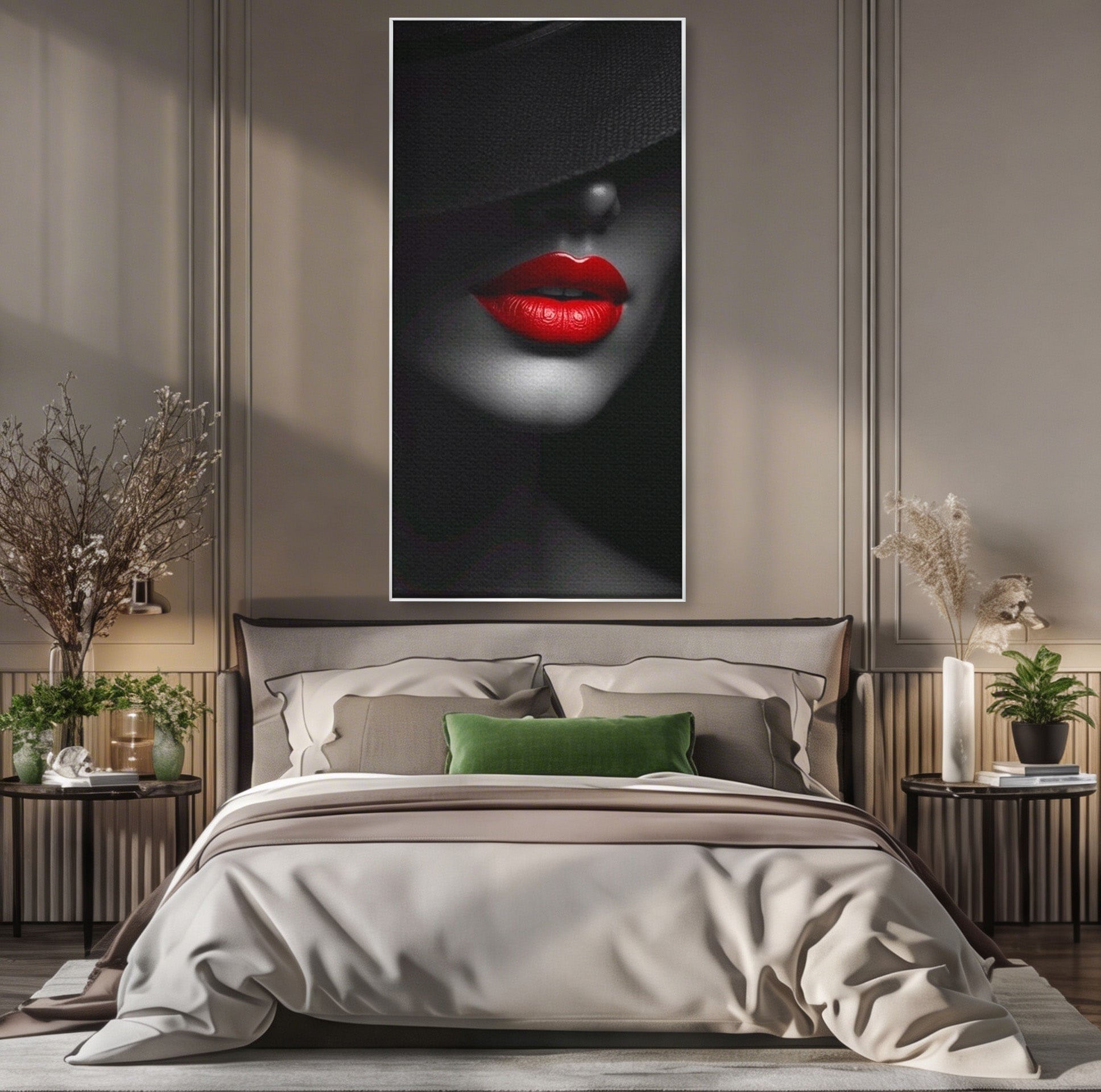 Tablou Canvas Premium LuxCanva® PI1041, Seductie In Umbra, Portret, Mister, Eleganta, Moda, Dormitor, Culori Vibrante