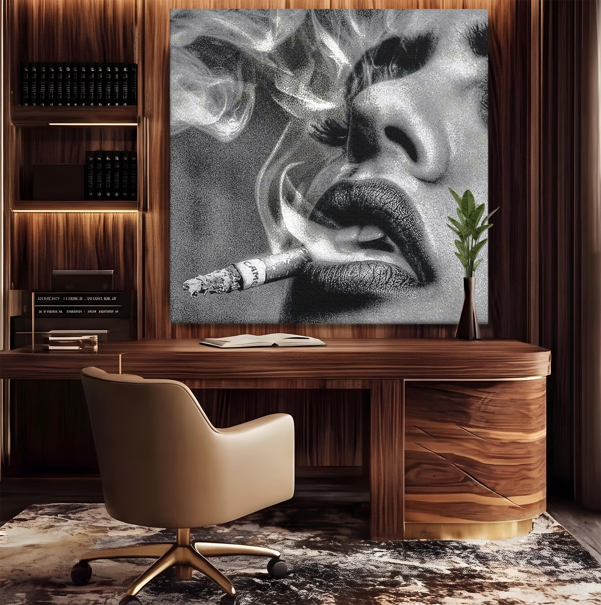 Tablou Canvas Premium LuxCanva® PI1042, Fumatoare Misterioasa, Fumatoare, Portret, Fum, Arta Abstracta, Living, Dormitor, Culori Vibrante