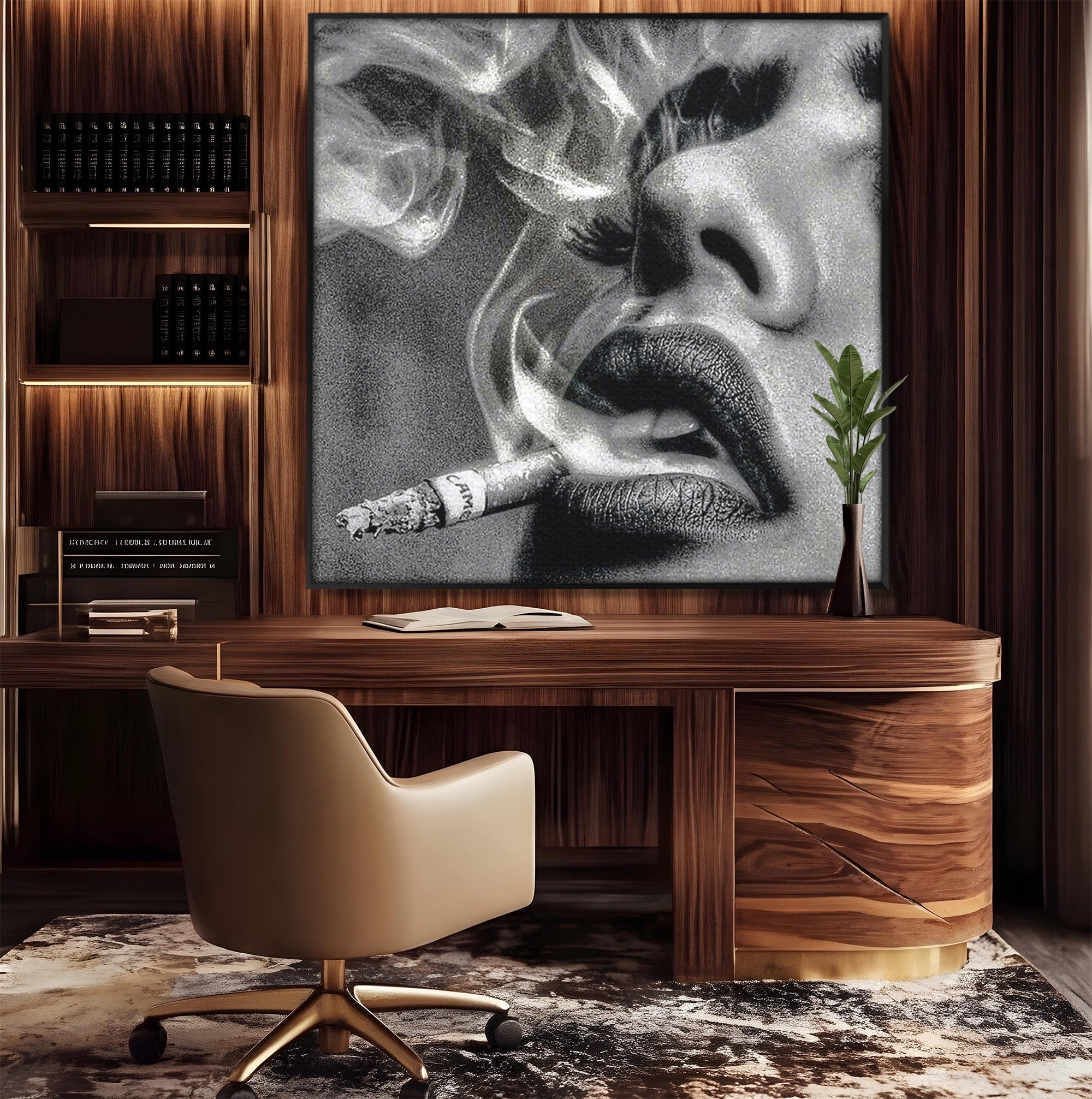 Tablou Canvas Premium LuxCanva® PI1042, Fumatoare Misterioasa, Fumatoare, Portret, Fum, Arta Abstracta, Living, Dormitor, Culori Vibrante