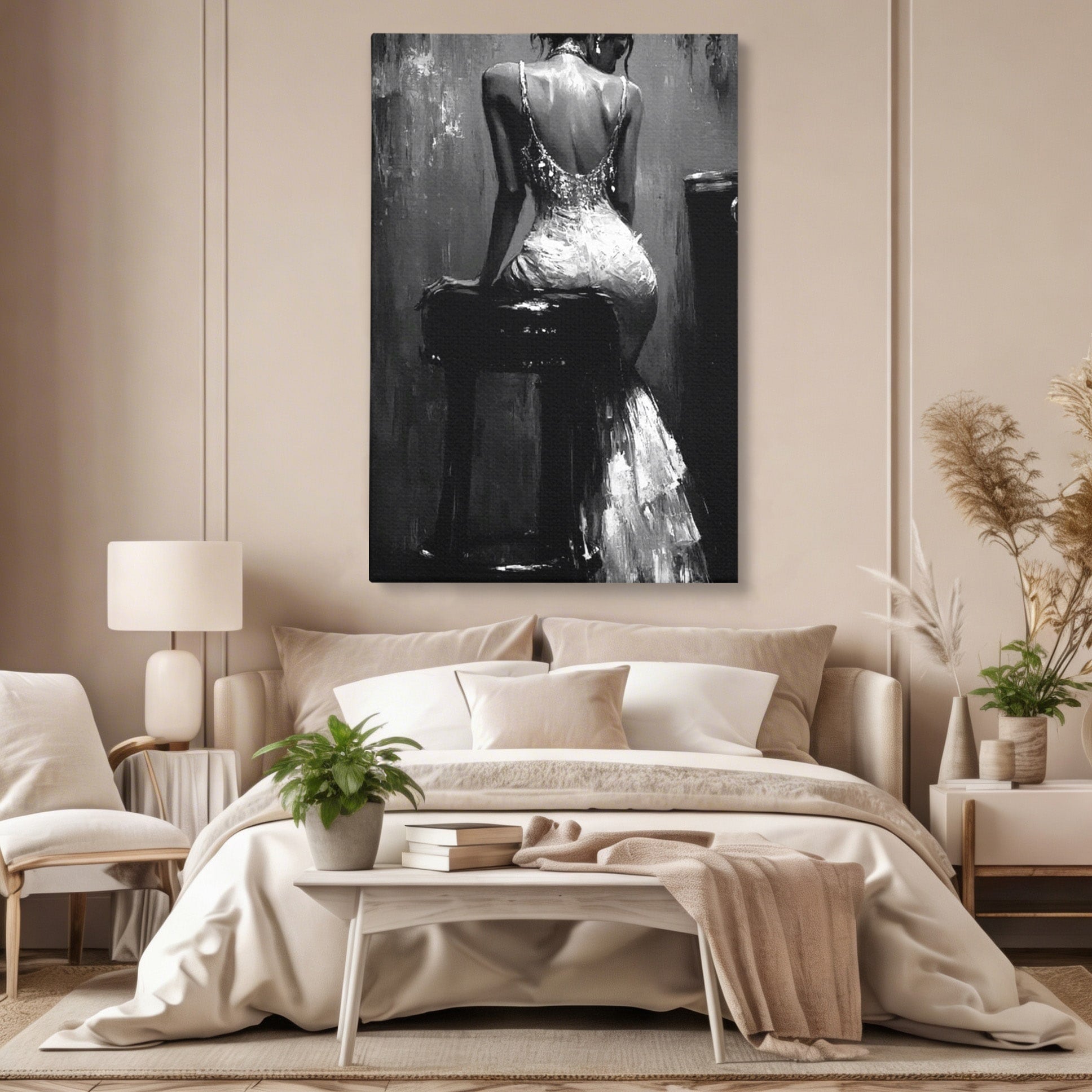 Tablou Canvas Premium LuxCanva® PI1043, Eleganta In Negru, Femeie, Eleganta, Portret, Arta, Dormitor, Culori Vibrante