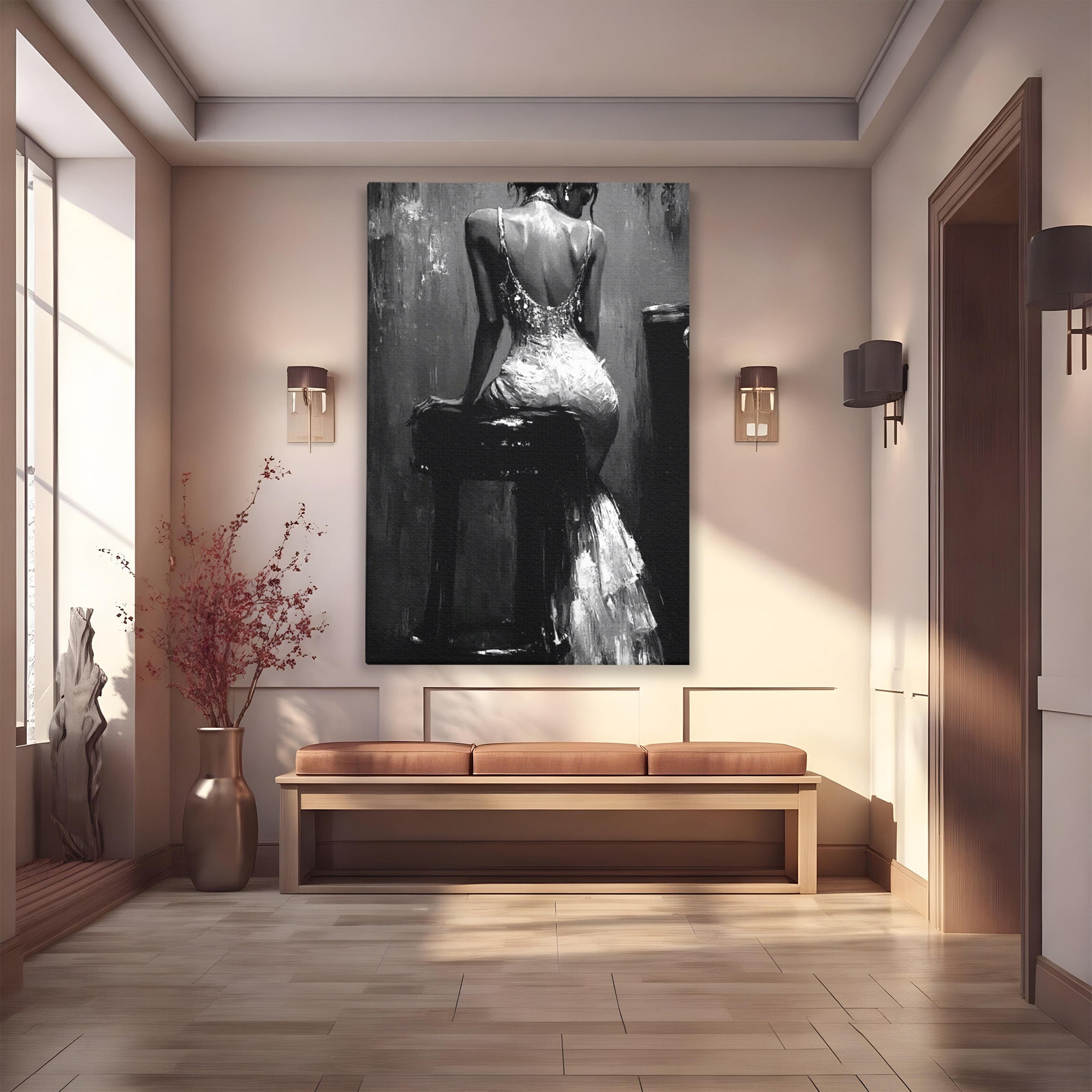 Tablou Canvas Premium LuxCanva® PI1043, Eleganta In Negru, Femeie, Eleganta, Portret, Arta, Dormitor, Culori Vibrante
