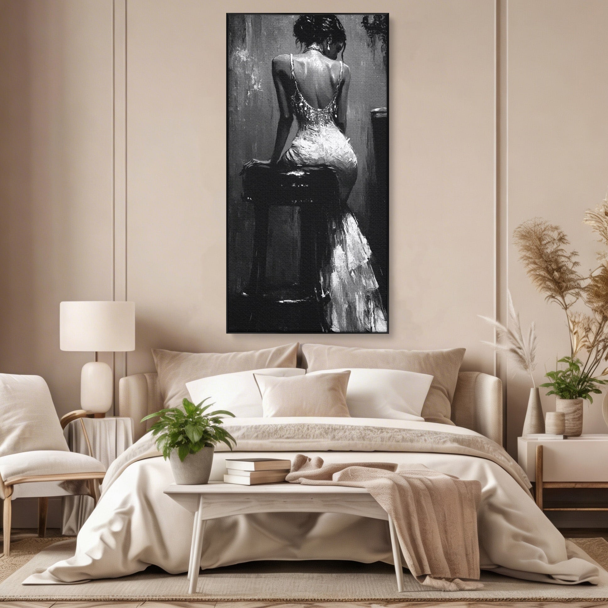 Tablou Canvas Premium LuxCanva® PI1043, Eleganta In Negru, Femeie, Eleganta, Portret, Arta, Dormitor, Culori Vibrante