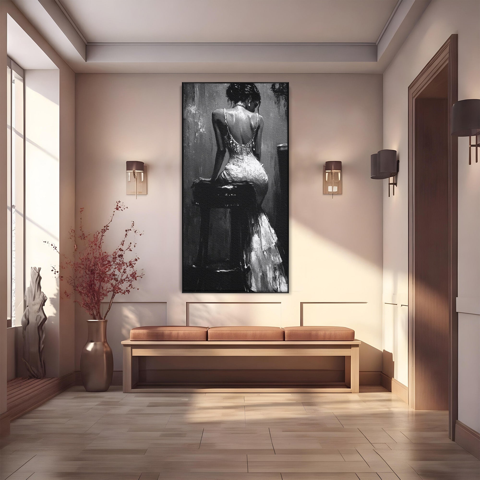 Tablou Canvas Premium LuxCanva® PI1043, Eleganta In Negru, Femeie, Eleganta, Portret, Arta, Dormitor, Culori Vibrante