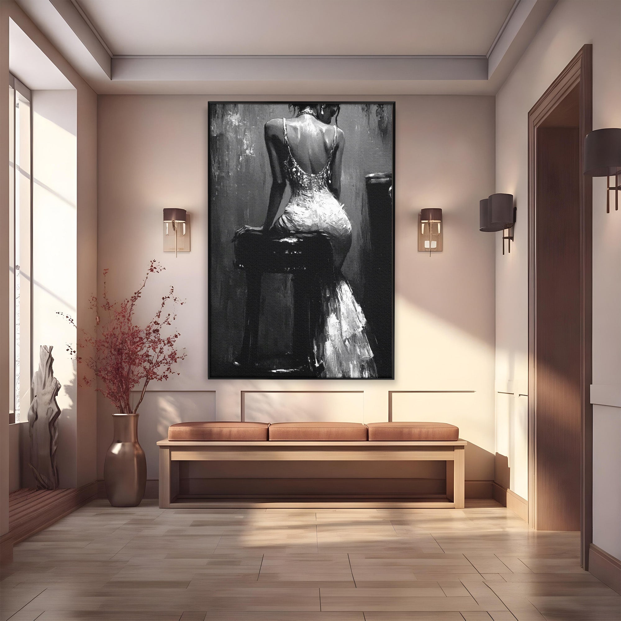 Tablou Canvas Premium LuxCanva® PI1043, Eleganta In Negru, Femeie, Eleganta, Portret, Arta, Dormitor, Culori Vibrante