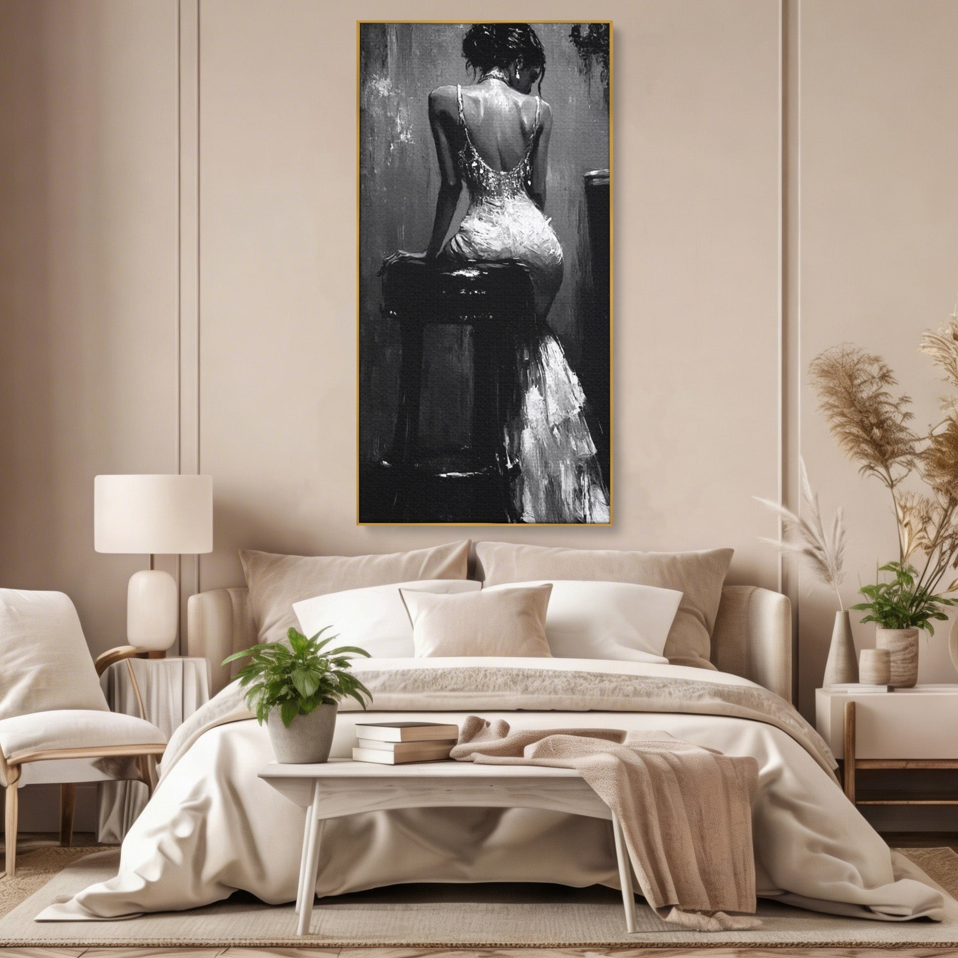 Tablou Canvas Premium LuxCanva® PI1043, Eleganta In Negru, Femeie, Eleganta, Portret, Arta, Dormitor, Culori Vibrante