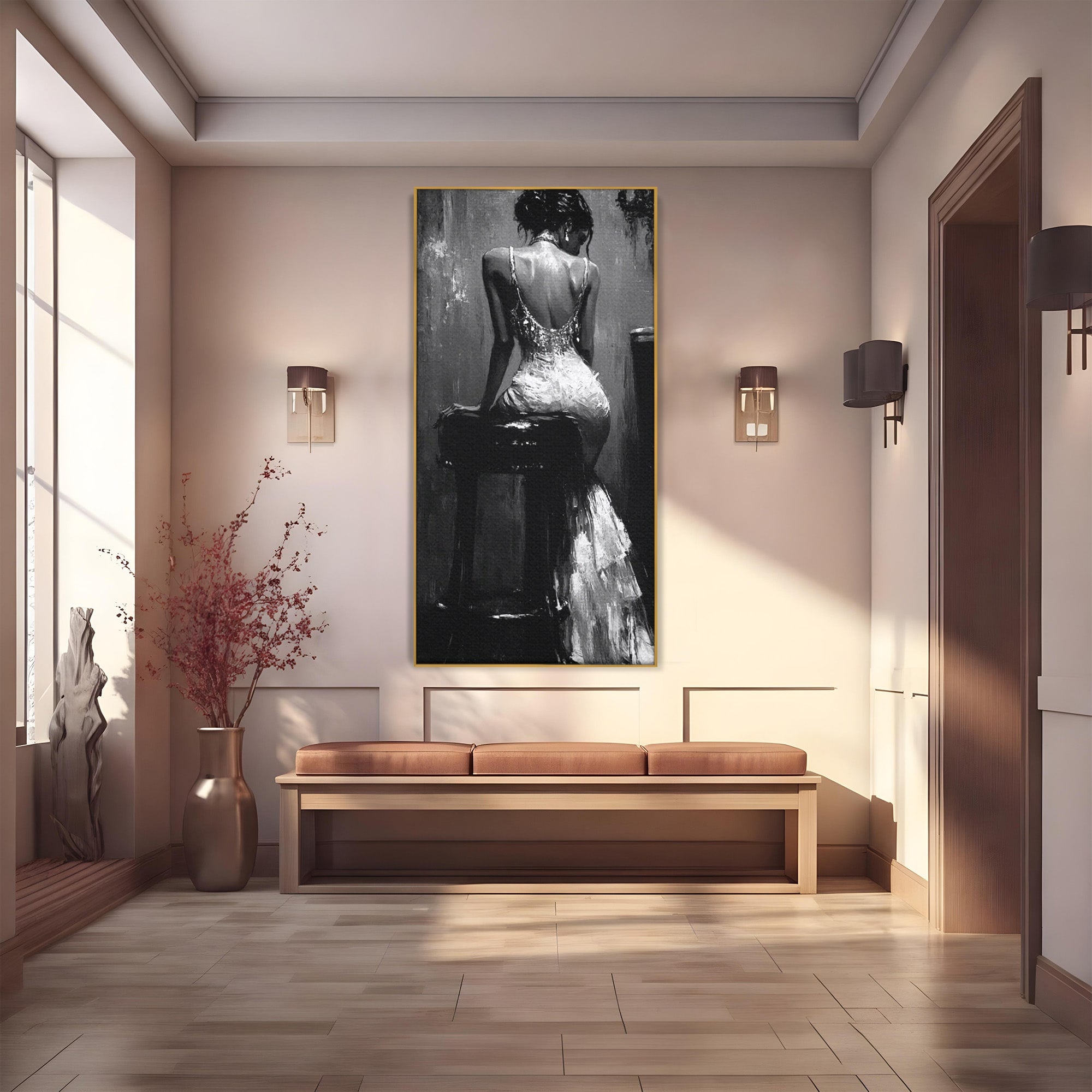 Tablou Canvas Premium LuxCanva® PI1043, Eleganta In Negru, Femeie, Eleganta, Portret, Arta, Dormitor, Culori Vibrante