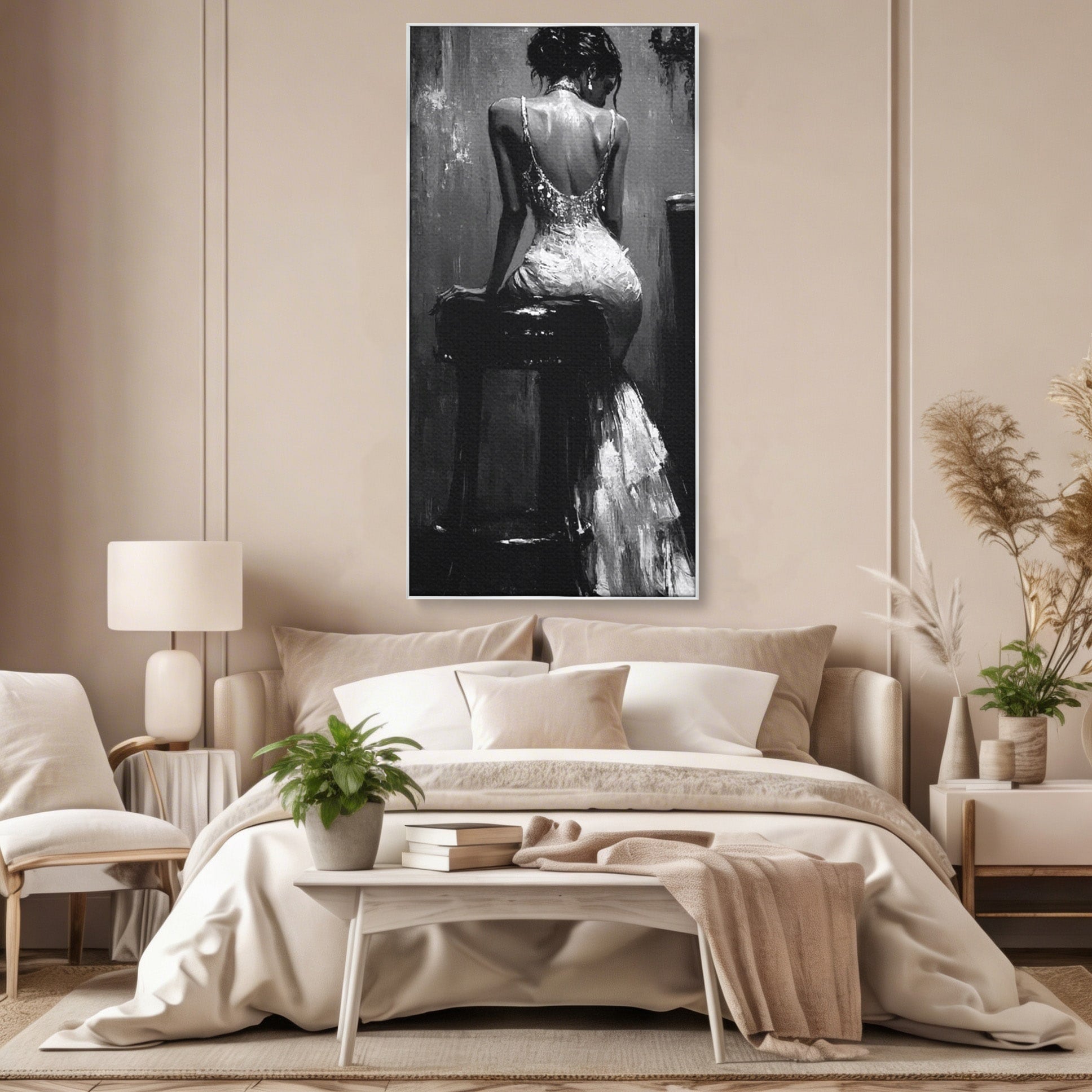 Tablou Canvas Premium LuxCanva® PI1043, Eleganta In Negru, Femeie, Eleganta, Portret, Arta, Dormitor, Culori Vibrante