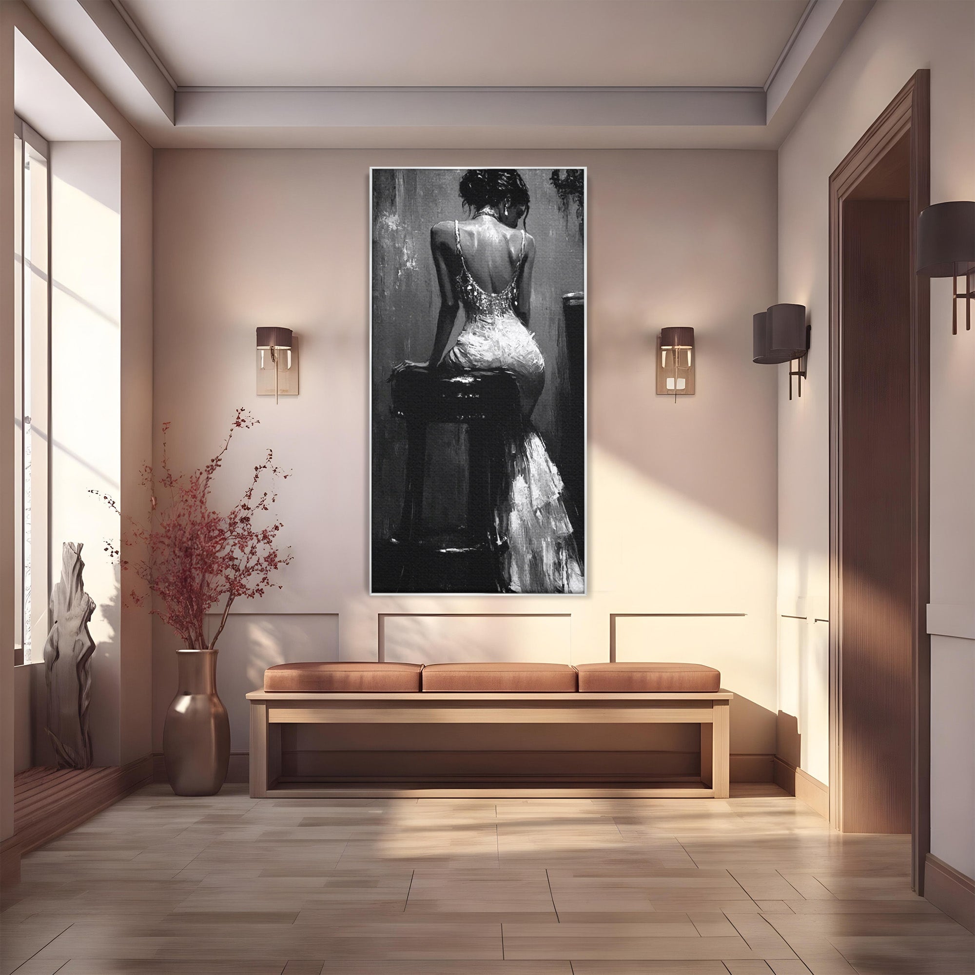 Tablou Canvas Premium LuxCanva® PI1043, Eleganta In Negru, Femeie, Eleganta, Portret, Arta, Dormitor, Culori Vibrante