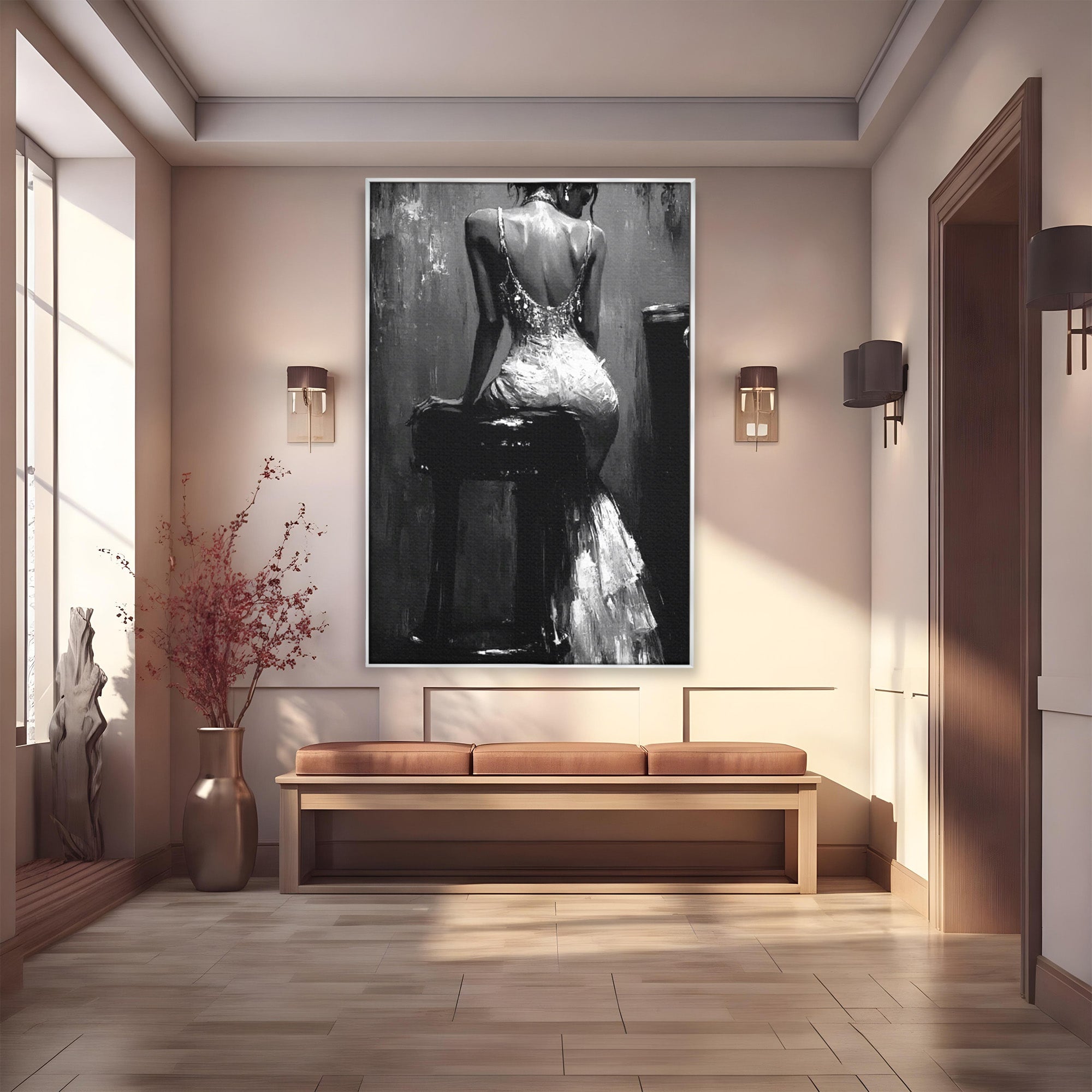 Tablou Canvas Premium LuxCanva® PI1043, Eleganta In Negru, Femeie, Eleganta, Portret, Arta, Dormitor, Culori Vibrante