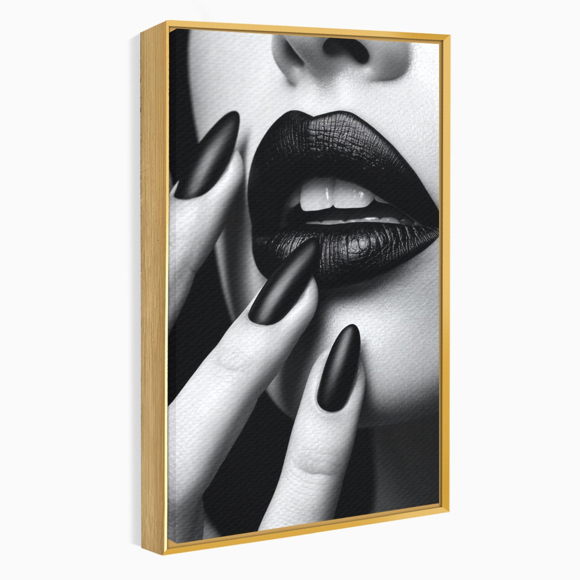 Tablou Canvas Premium LuxCanva® PI1045, Buze Negre, Buze, Portret, Modern, Eleganta, Dormitor, Culori Vibrante