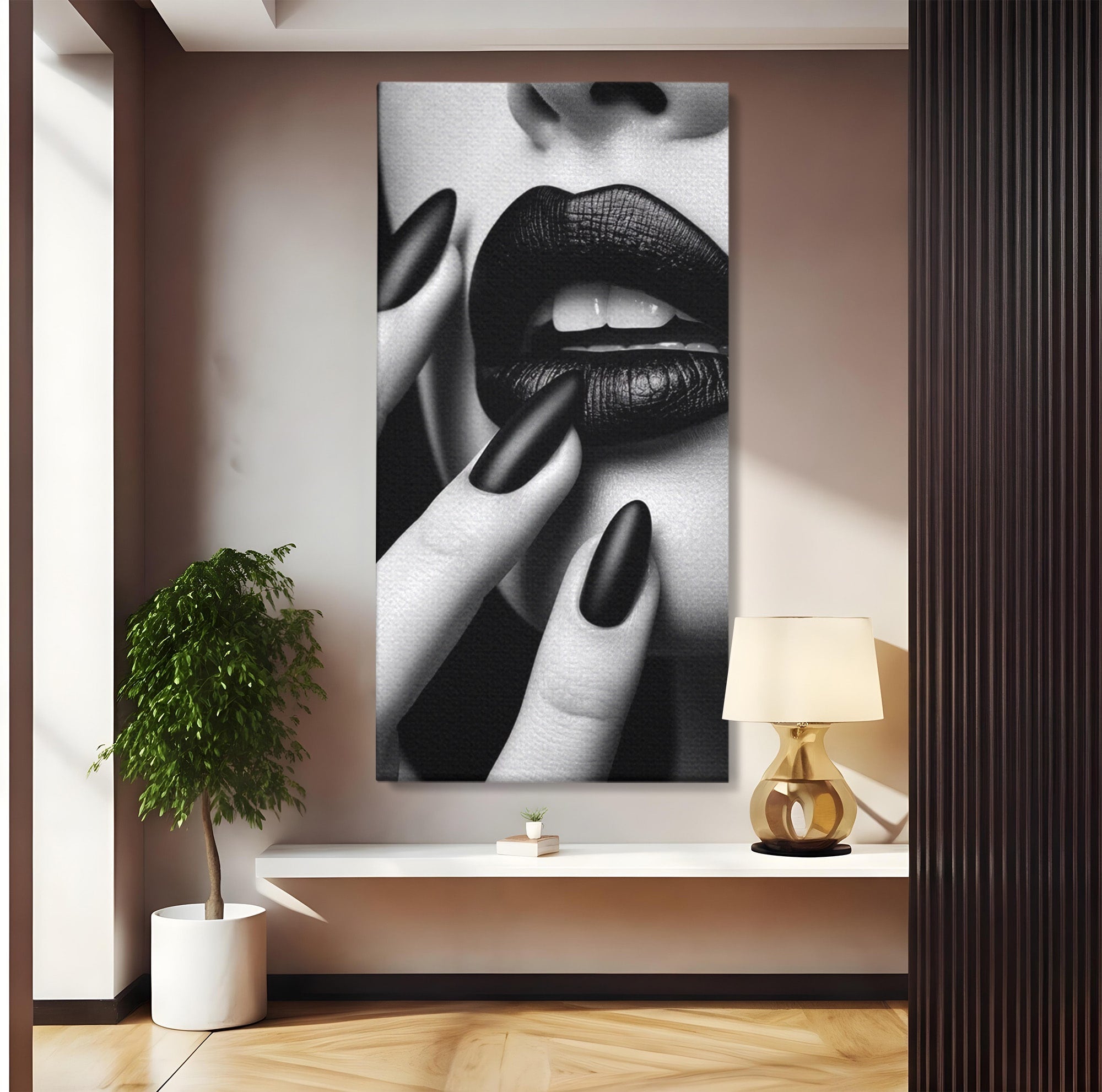 Tablou Canvas Premium LuxCanva® PI1045, Buze Negre, Buze, Portret, Modern, Eleganta, Dormitor, Culori Vibrante
