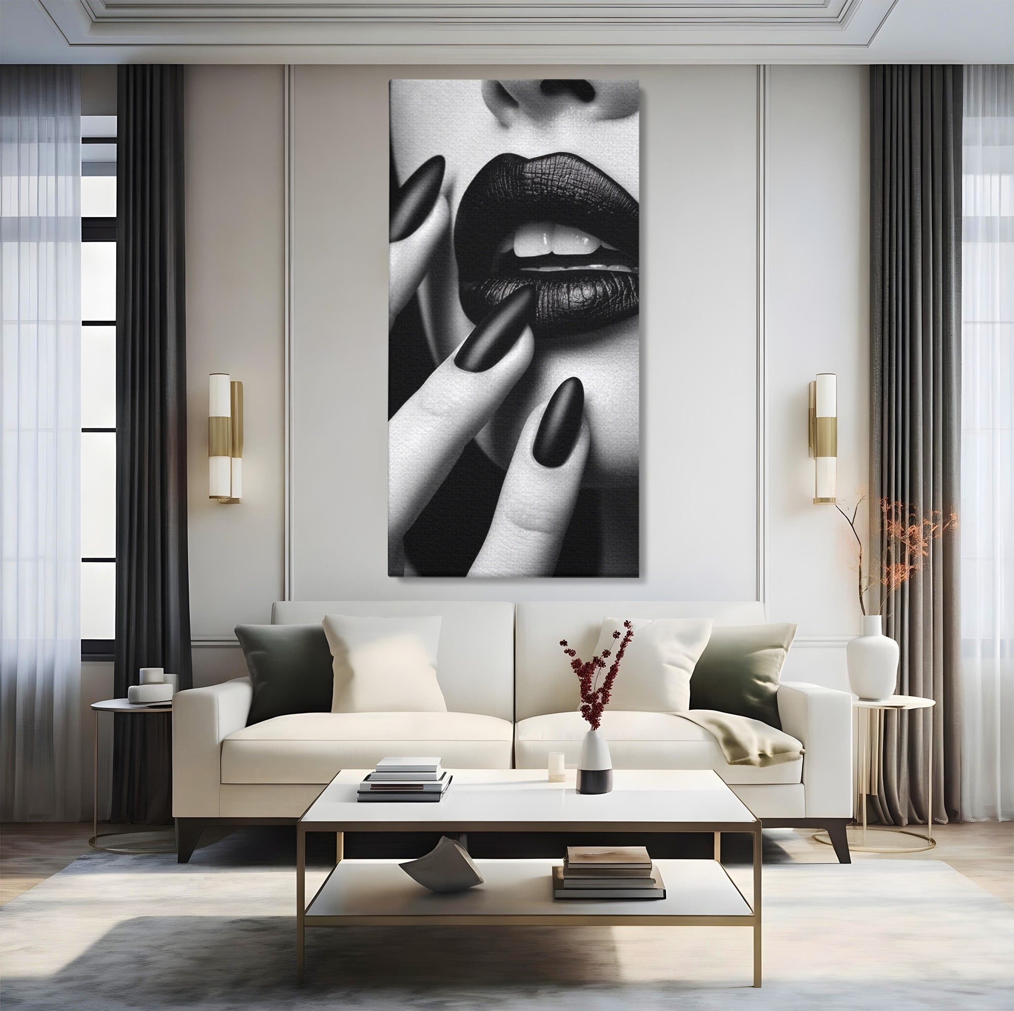 Tablou Canvas Premium LuxCanva® PI1045, Buze Negre, Buze, Portret, Modern, Eleganta, Dormitor, Culori Vibrante