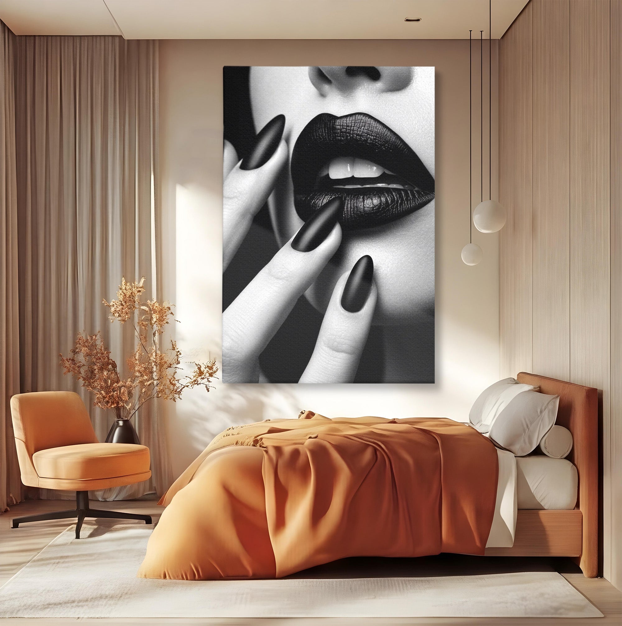 Tablou Canvas Premium LuxCanva® PI1045, Buze Negre, Buze, Portret, Modern, Eleganta, Dormitor, Culori Vibrante
