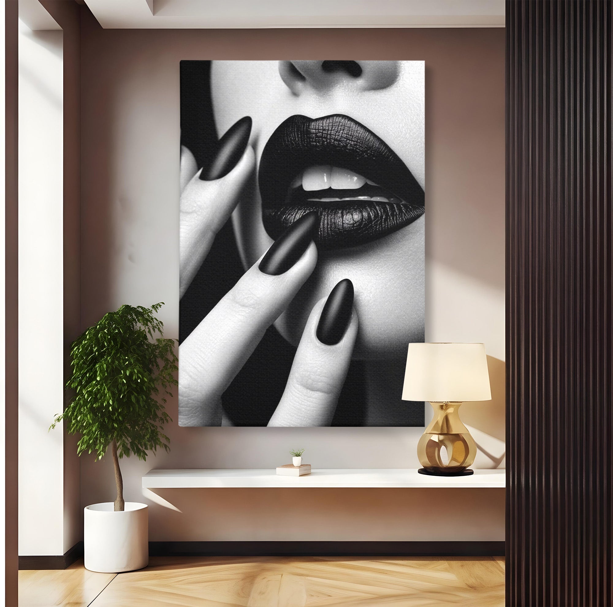 Tablou Canvas Premium LuxCanva® PI1045, Buze Negre, Buze, Portret, Modern, Eleganta, Dormitor, Culori Vibrante