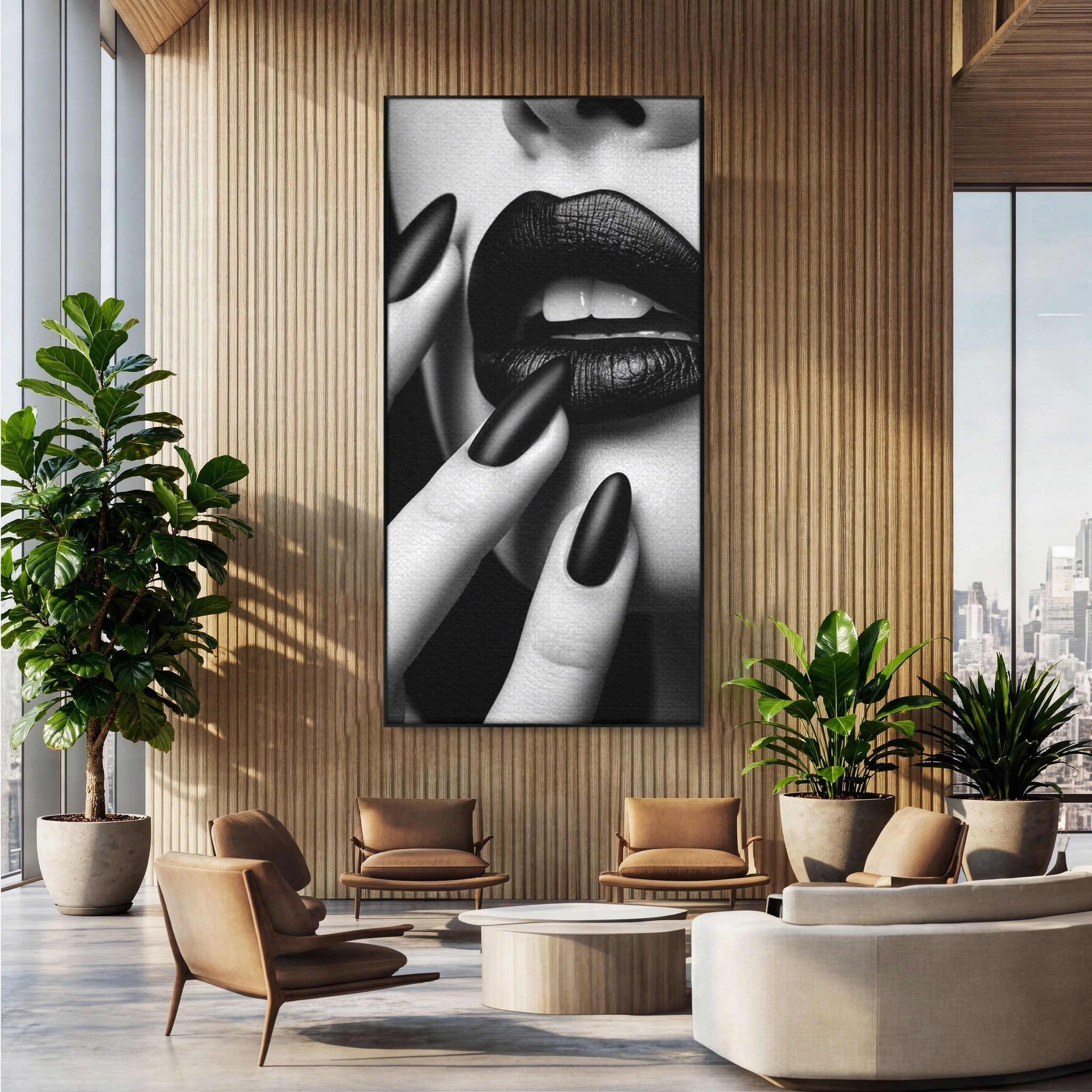 Tablou Canvas Premium LuxCanva® PI1045, Buze Negre, Buze, Portret, Modern, Eleganta, Dormitor, Culori Vibrante