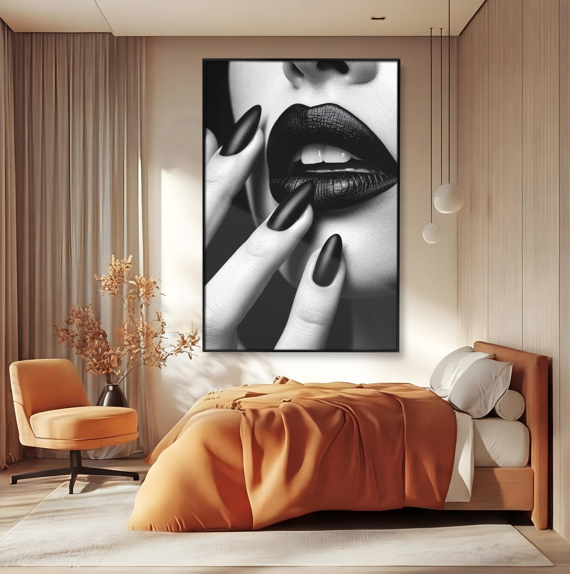 Tablou Canvas Premium LuxCanva® PI1045, Buze Negre, Buze, Portret, Modern, Eleganta, Dormitor, Culori Vibrante