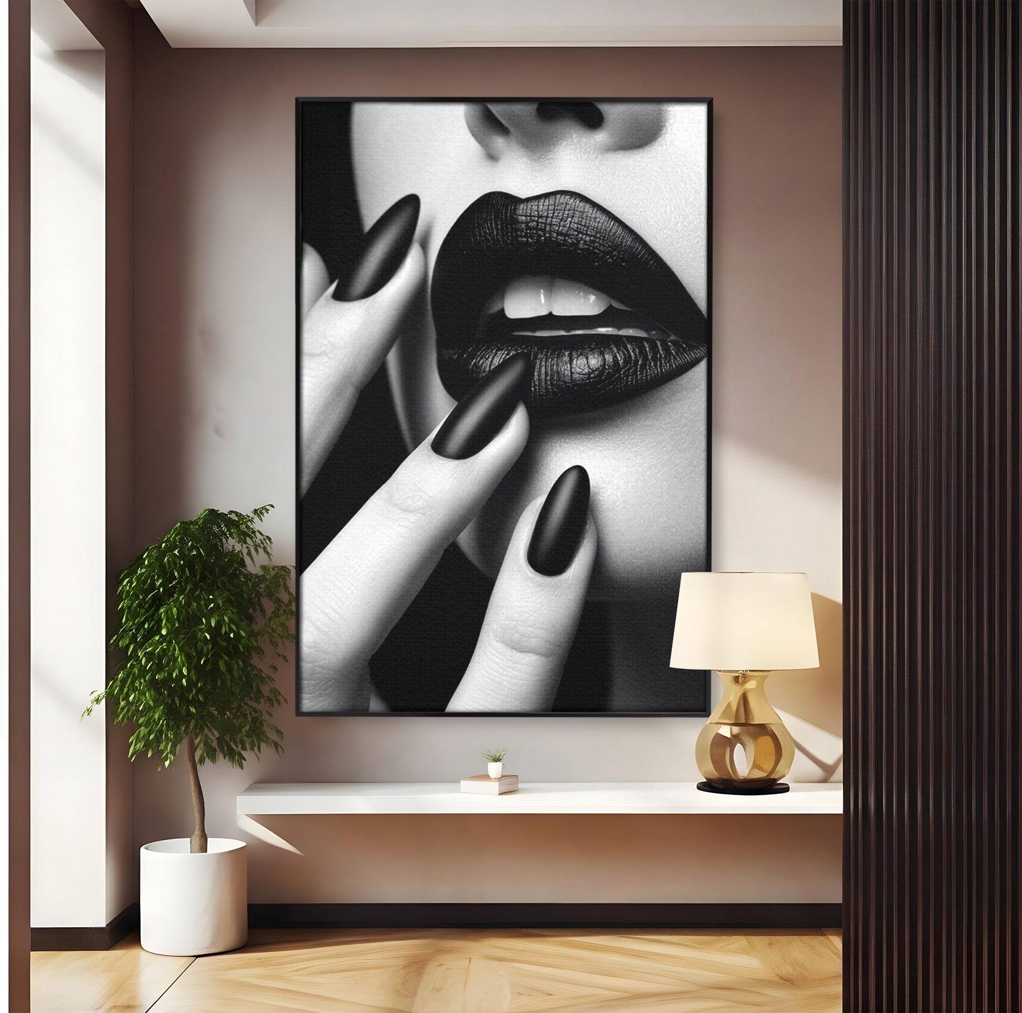 Tablou Canvas Premium LuxCanva® PI1045, Buze Negre, Buze, Portret, Modern, Eleganta, Dormitor, Culori Vibrante