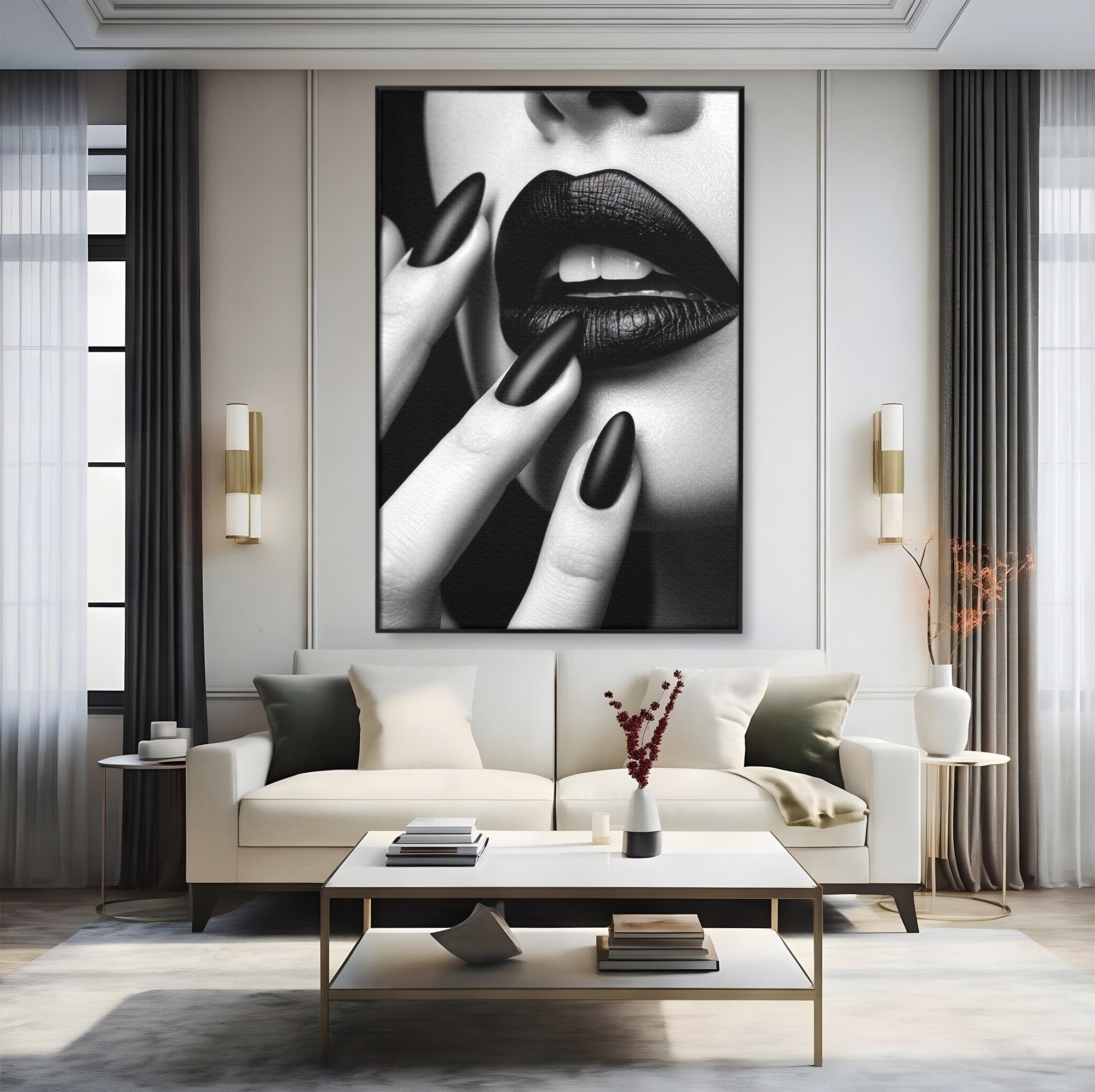 Tablou Canvas Premium LuxCanva® PI1045, Buze Negre, Buze, Portret, Modern, Eleganta, Dormitor, Culori Vibrante